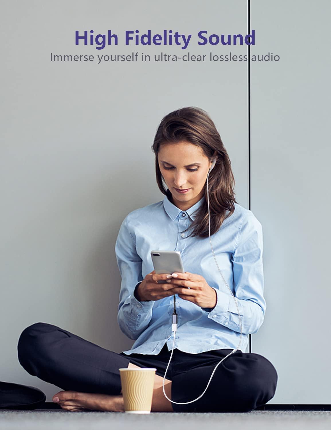 LecLooc USB C to Lightning Audio Adapter Cable USB Type C Male to Lightning HiFi Audio Female Headphones Converter Fit with iPhone 16 15, iPad Pro/Air, Macbook, Galaxy S23 S22, Pixel 7 6 (Not for Charge&Data)