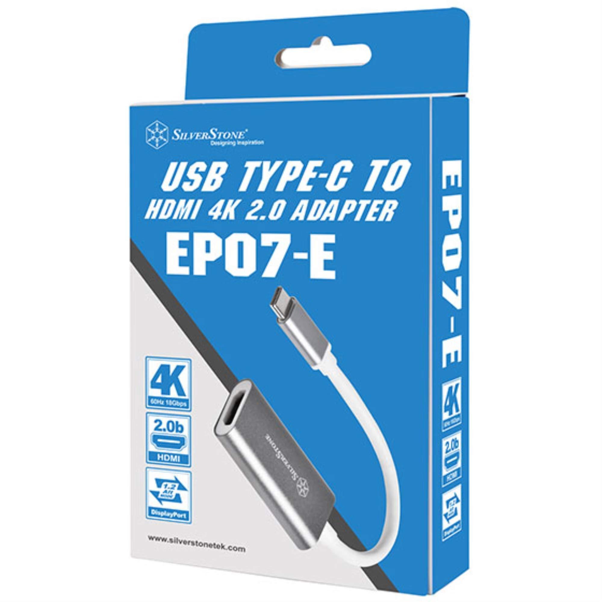 SilverStone USB 3.1 Type-C to HDMI V2.0b Adapter, up to Ultra HD 4K 60Hz Resolution, Charcoal