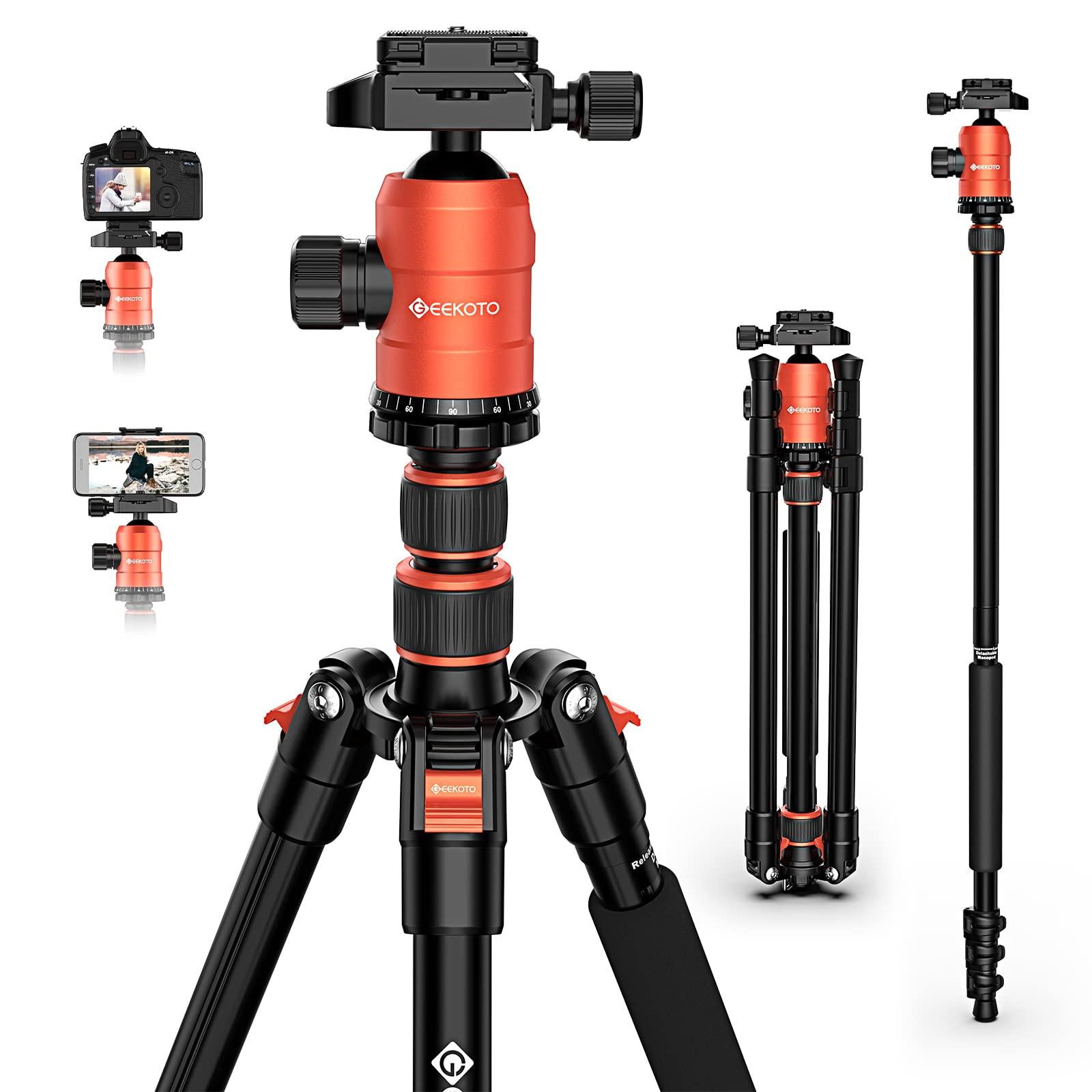 GEEKOTO [Upgrade Version] GEEKOTO 77'' Tripod, Aluminum Camera Tripod Monopod, Foldable DSLR Tripod for Travel, Compact Tripod with 360 Panorama Ball Head Quick Release Plate for Travel and Work