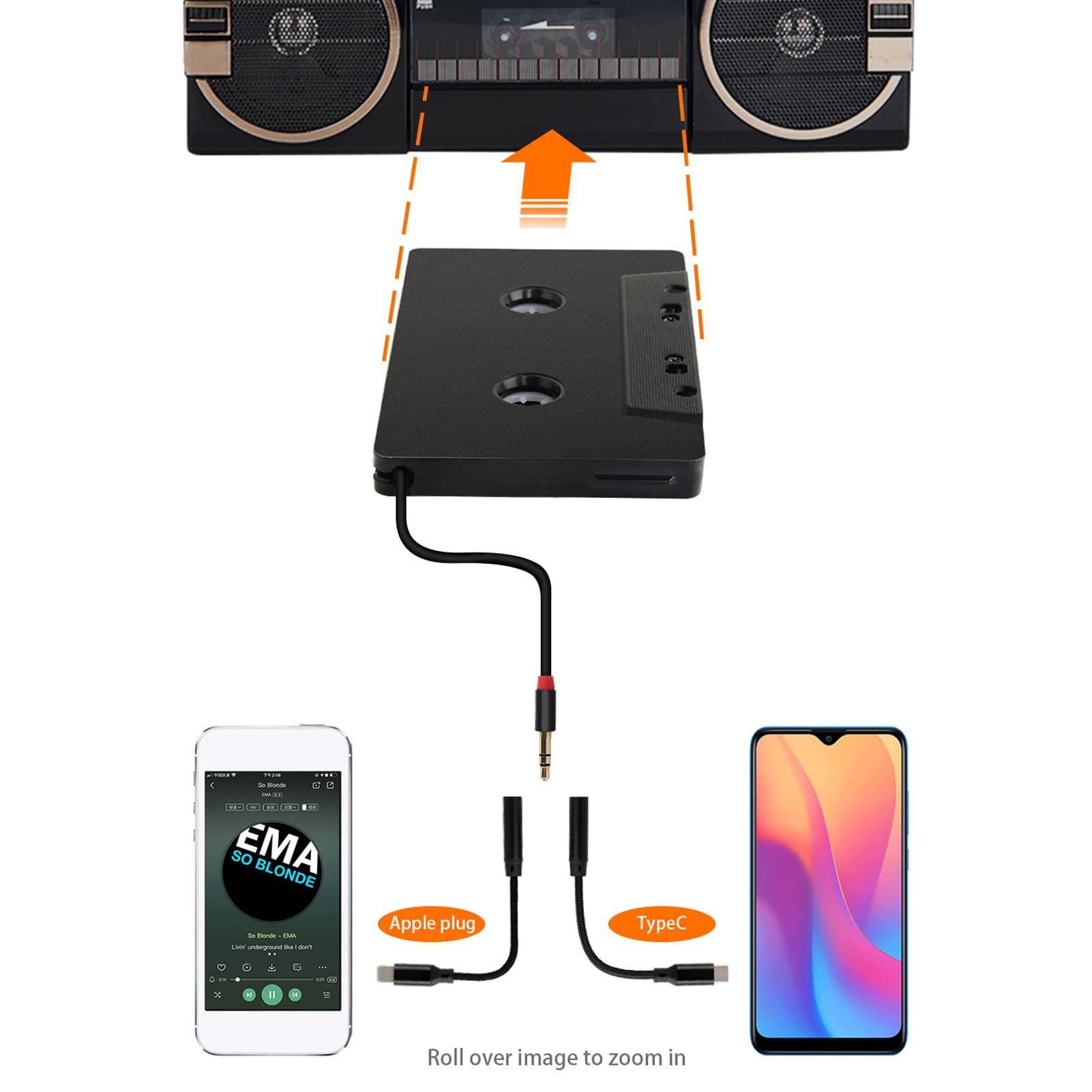 ciciglow ar Audio Bluetooth Cassette Receiver, 3.5mm Stereo 4 Channel Output Cassette Tape Player, Tape Player Bluetooth 5.0 Cassette Aux Adapter, Support mobile phones, tablets, MP3, Car Stereos, Earphones