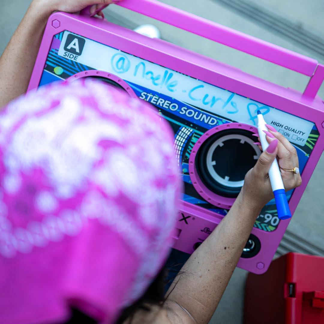 Bumpboxx Bumpboxx Remixx Bluetooth Boombox Bluetooth Speaker with The Looks of a Cassette | Bringing Back The Retro Cassette Vibes | Includes Wireless Microphone | Pink Magenta