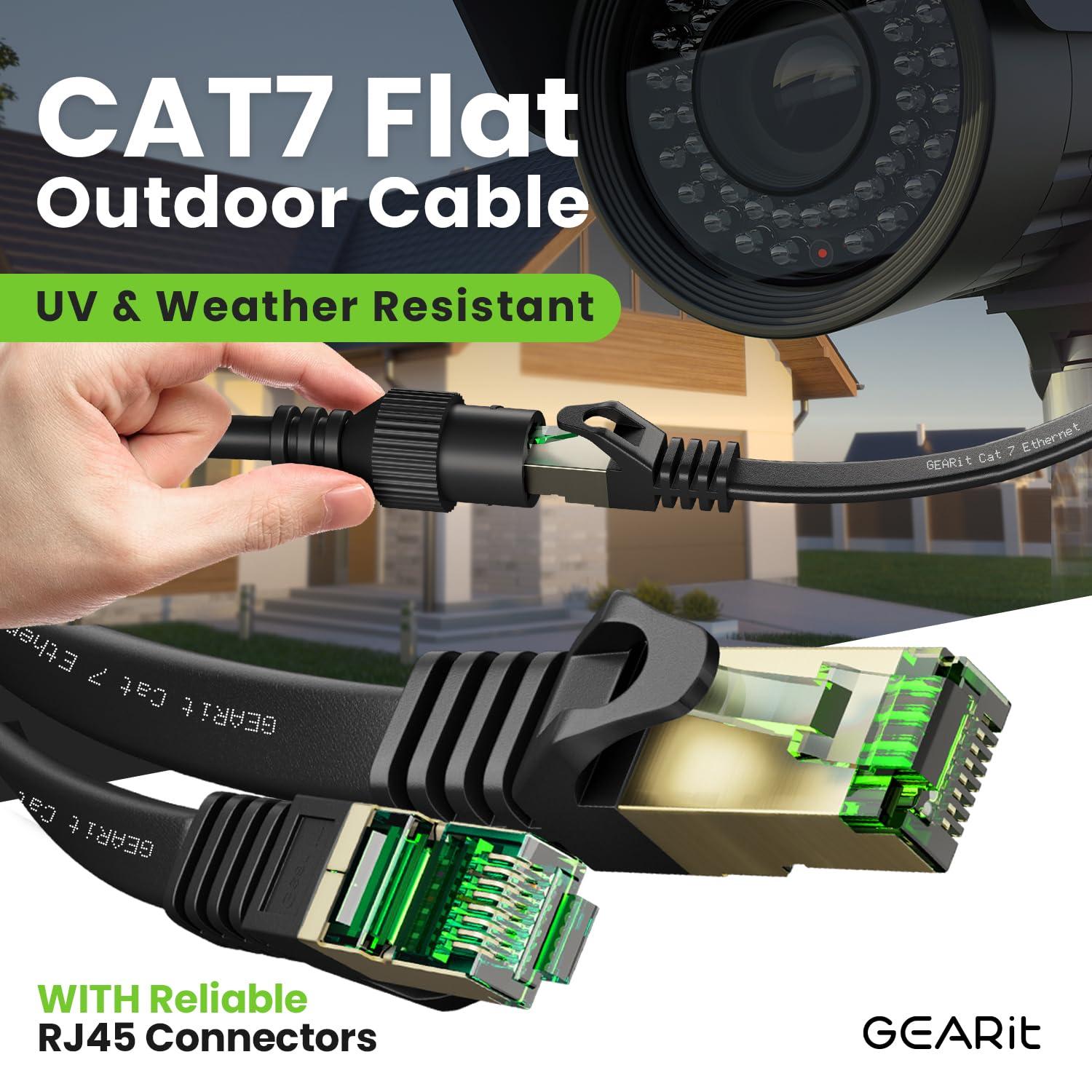 GEARit GEARit Cat 7 Outdoor Flat Ethernet Cable (3ft, Black) Direct Burial Rated LLDPE Jacket - Indoor Cat7 Shielded FTP 600MHz 10Gbps High Speed Gaming Computer Network RJ45 Snagless Patch Cord Internet