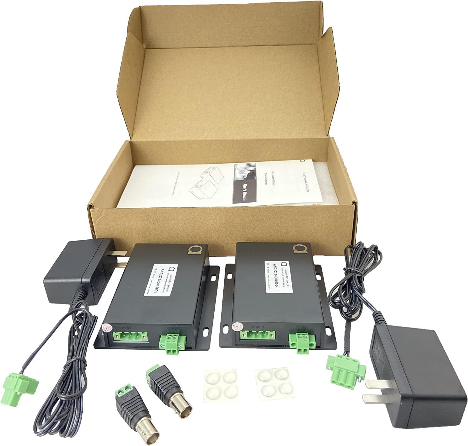 ADnet Ethernet Range Extender 600m 2000ft Over Twisted UTP kit or BNC Cable or Copper Wire - Compatible with Any Ethernet Device - LAN Distance Repeater Booster Bridge - BNC to 2PIN adapters in Set