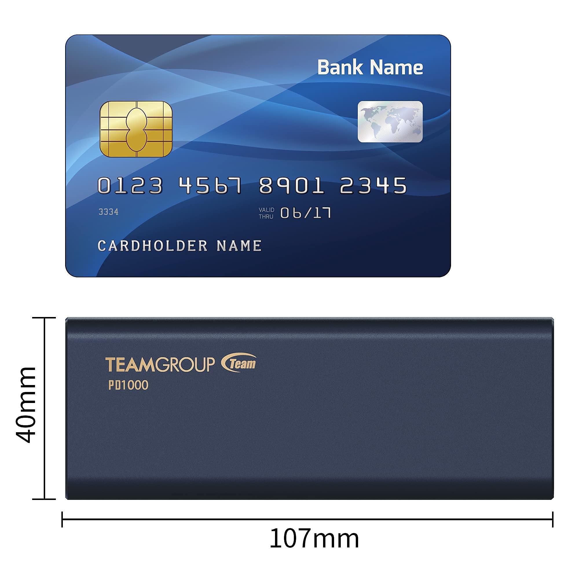 TEAMGROUP TEAMGROUP PD1000 512GB Aluminum Portable External Solid State Drive SSD, Read up to 1000MB/s, USB-C, USB A 3.2 Gen 2, Waterproof, Dustproof (IP68), Shockproof, Pressure Resistant (T8FED6512G0C108)