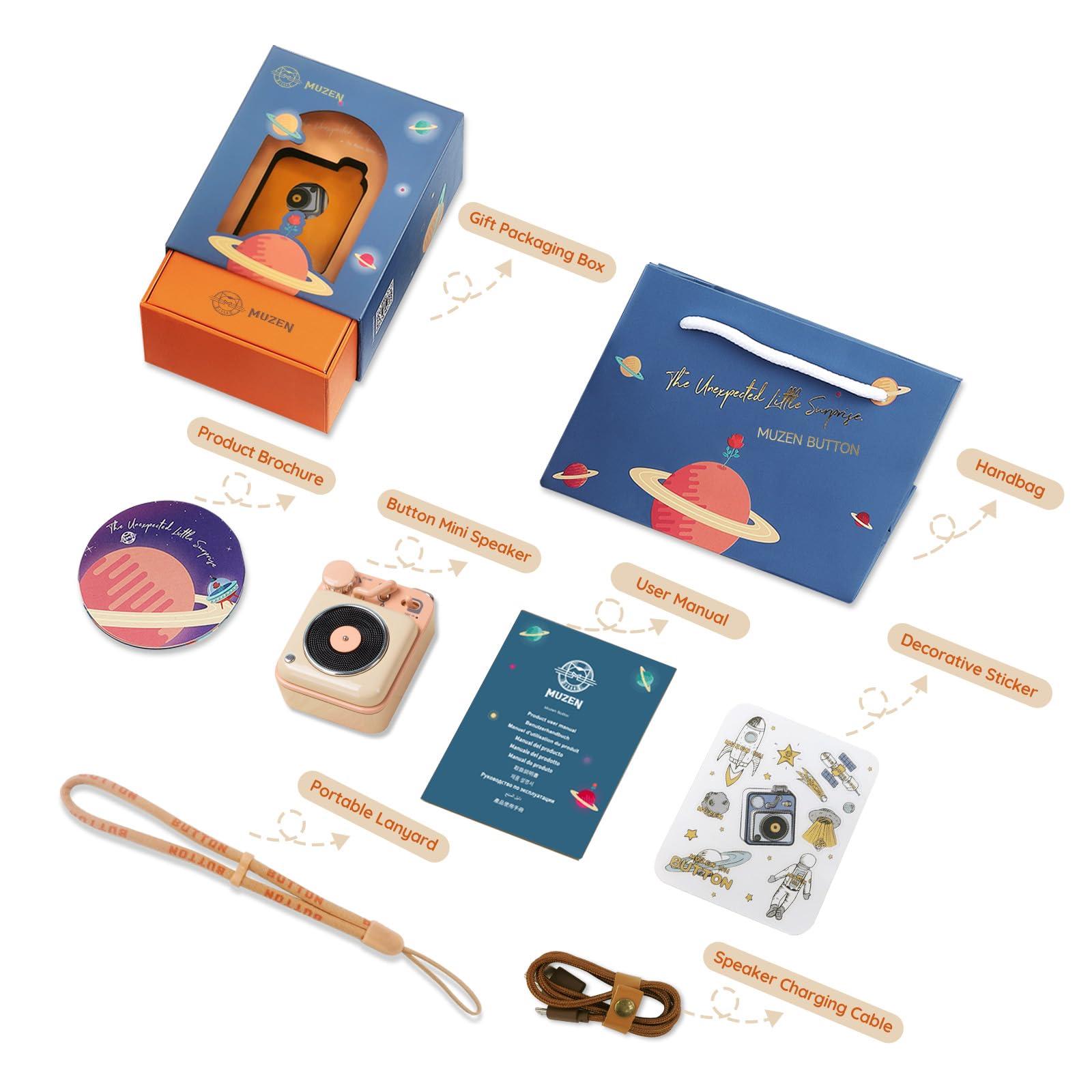 Muzen Muzen Mini Bluetooth Speaker, Button Portable Metal Small Cute Wireless Speaker, Rechargeable HiFi Loud Volume Audio Speaker with Portable Lanyard and Gift Box, Classic Retro Decor Gift