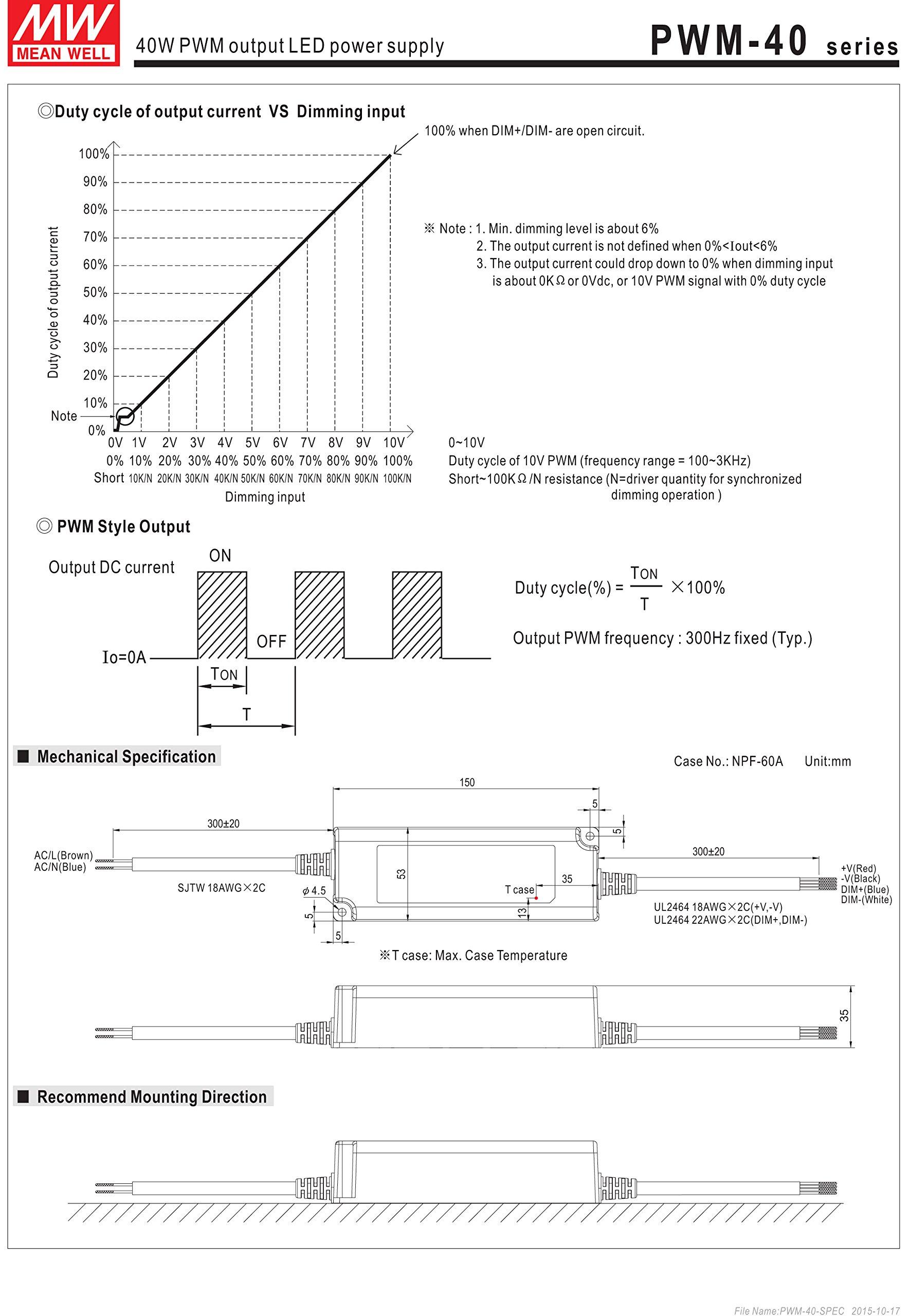 MEAN WELL MW Mean Well PWM-40-48 48V 0.84A 40W PWM Output LED Power Supply with PFC