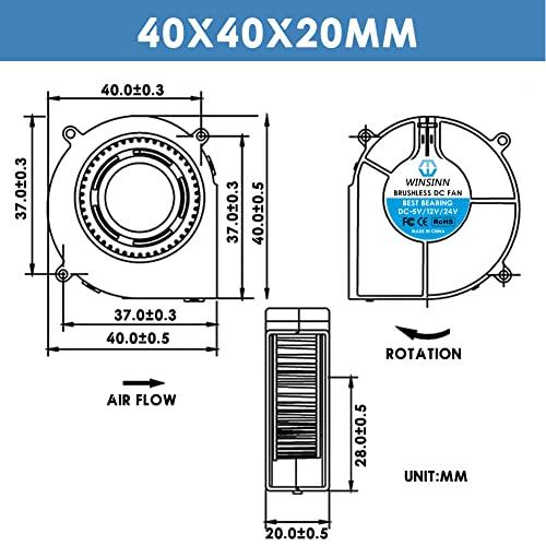 WINSINN WINSINN 40mm Blower Fan 5V, 3D Printer Micro 5 Volt Fans Blower 4020 Dual Ball Bearings, 40mmx20mm 2PIN (Pack of 4Pcs)