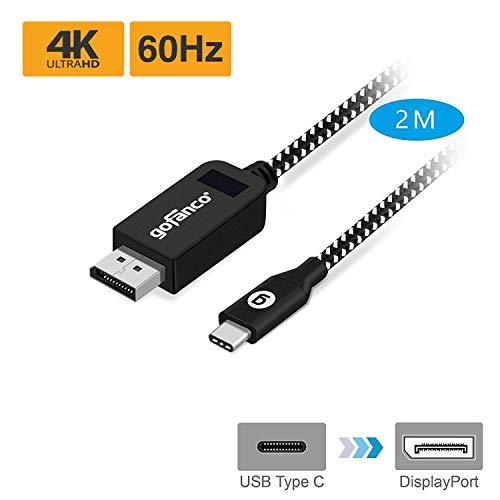 gofanco gofanco 4K 60Hz USB Type C to DisplayPort Cable 6.6ft Braided Adapter Cable - Thunderbolt 3 Compatible UHD 2 Meters, DisplayPort Alternate Mode via USB-C Required (USBCDP-2M)