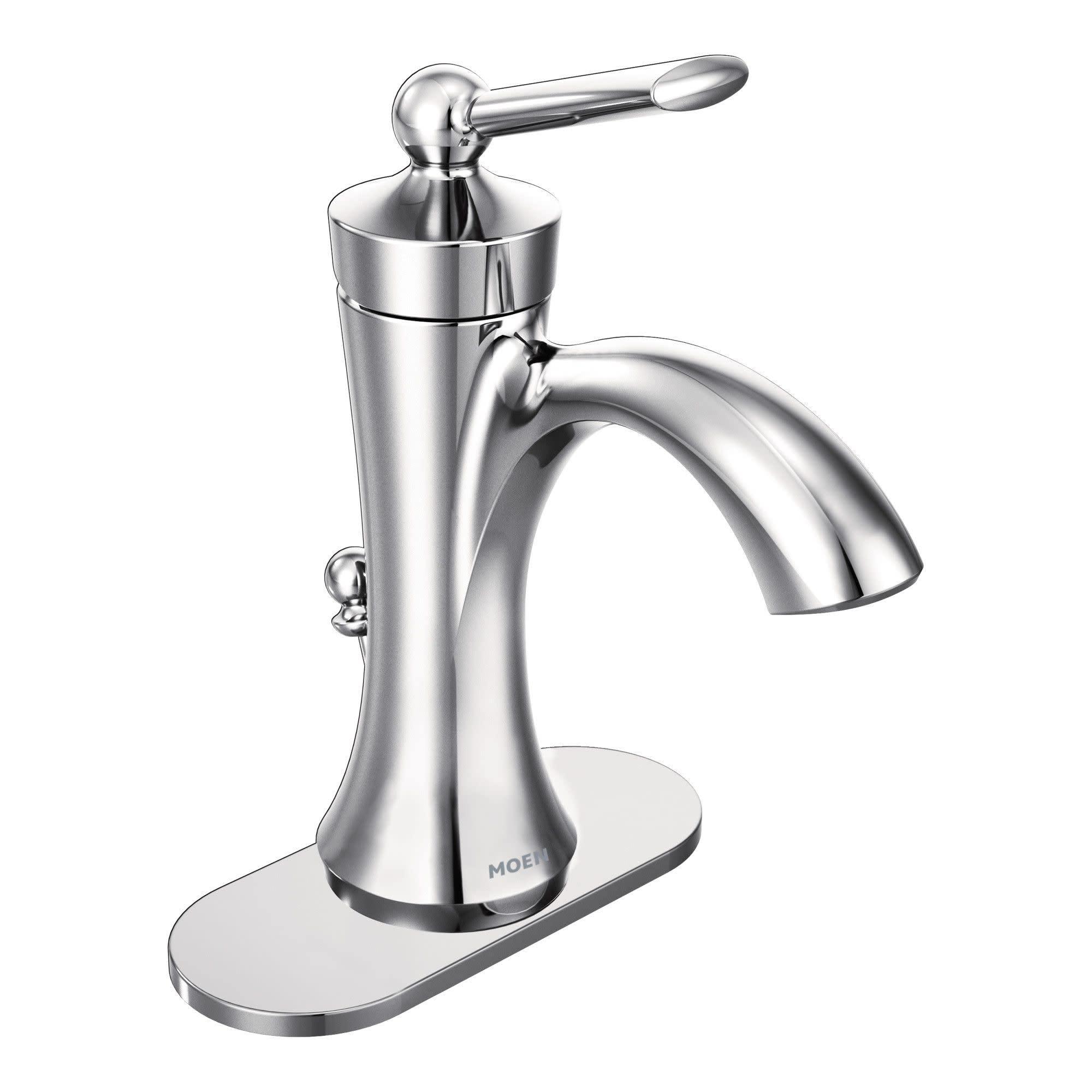 Moen Moen Wynford Chrome One-Handle High-Arc Bathroom Faucet with Drain Assembly for One or Three Hole Setups, 4500