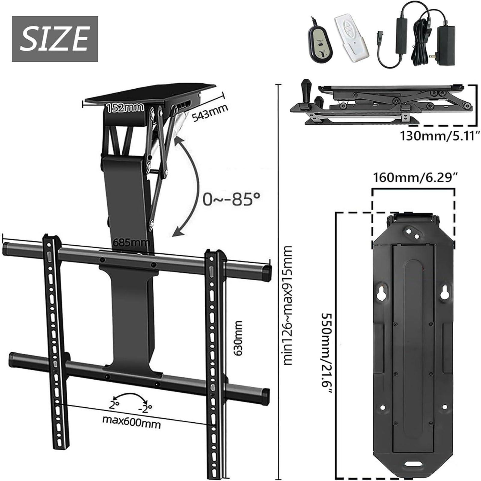 QICBYING QICBYING Electric TV Ceiling Mount - Tv Wall Mount, with Remote Control and Switch Control, for 32-70 Inch Flat and Curved TVs, VESA Mounting Hole Size is Between 100 X 100 to 600 X 400 Mm