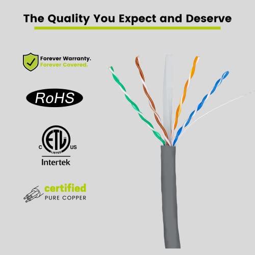 TRUE CABLE trueCABLE Cat6A Riser (CMR), 1000ft, Gray, 23AWG 4 Pair Solid Bare Copper, 750MHz, PoE++ (4PPoE), ETL Listed, Unshielded Twisted Pair (UTP), Bulk Ethernet Cable