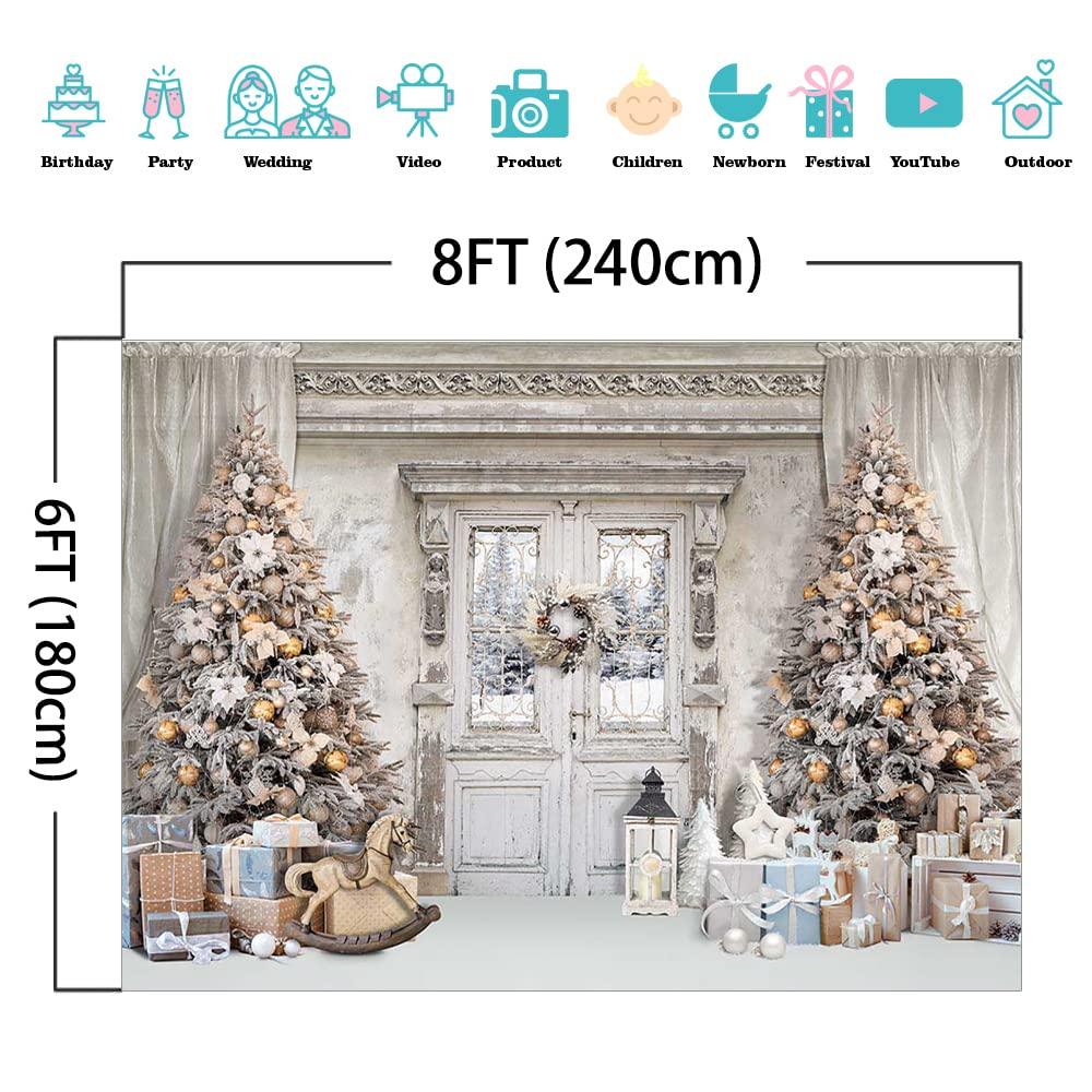 Mocsicka Mocsicka Christmas Winter Manor Photography Backdrop Stylish Christmas Interior Room Photo Background Decorated Xmas Tree Family Kids Holiday Party Banner Decorations Photo Booth Props (8x6ft)