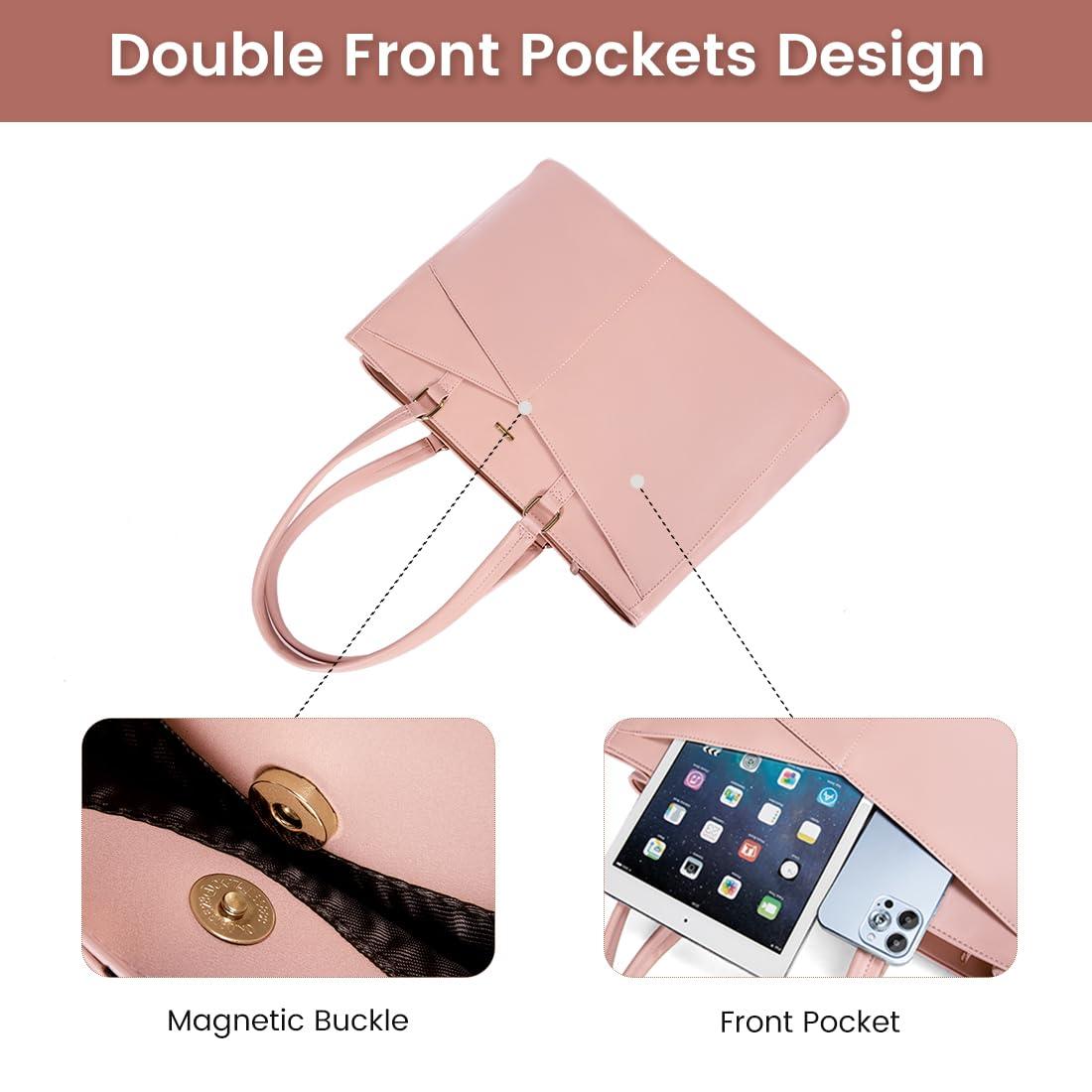 LOVEVOOK LOVEVOOK Laptop Bag for Women 15.6 Inch Tote Bags Waterproof Leather Briefcase Computer Women Business Office Work Bag,Bright Pink