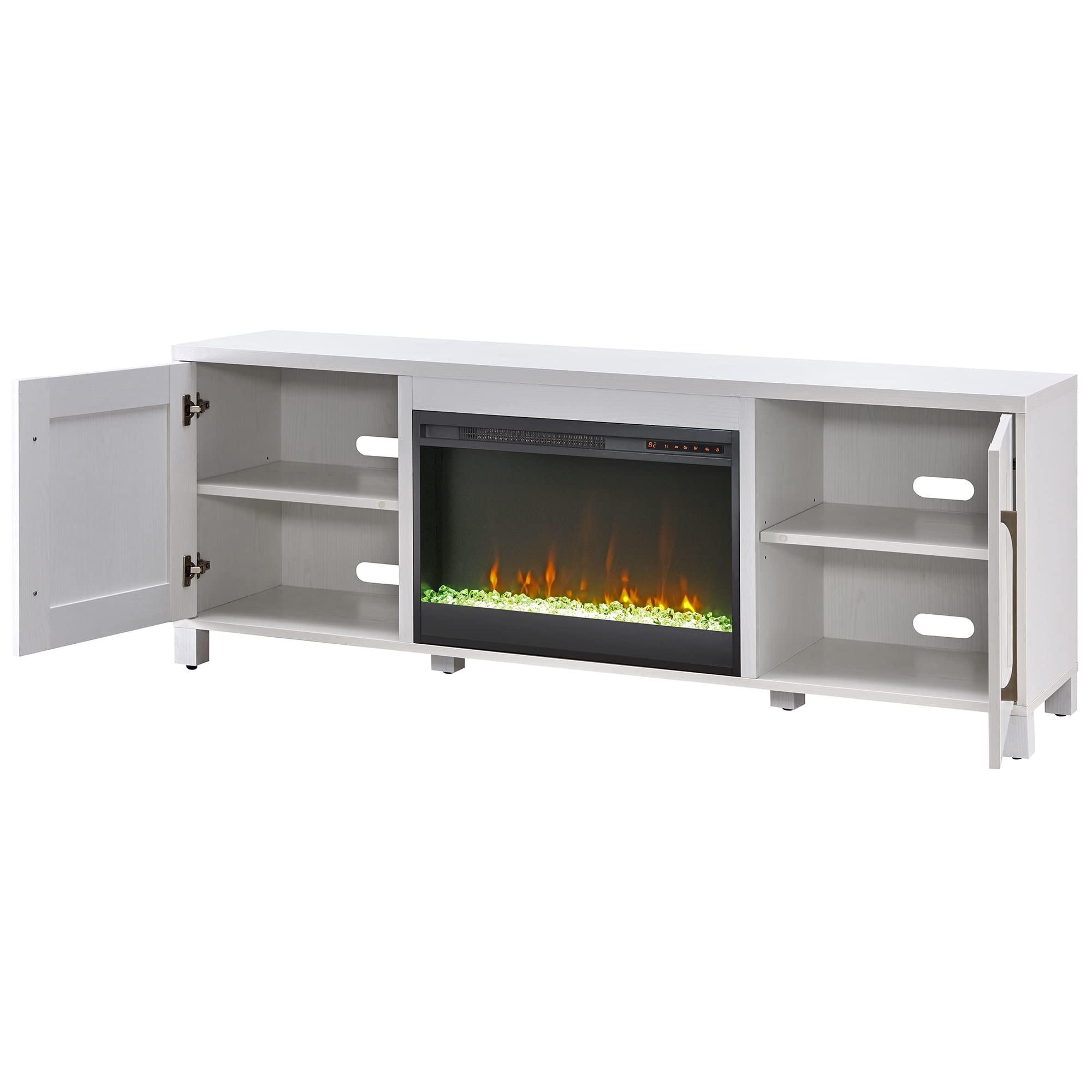 Henn&Hart Henn&Hart Rectangular TV Stand with 26" Crystal Fireplace for TV's up to 80" in White, Electric Fireplace TV Stands for the Living Room