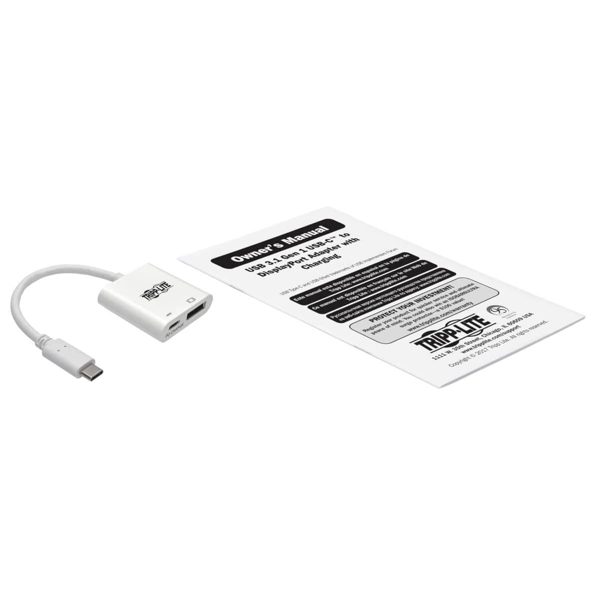 Tripp Lite Tripp Lite USB-C to DisplayPort Adapter Cable, USB C to DP Converter Cable with Equalizer, 8K UHD, HDR, PD Charging 60W, 6in, White (U444-06N-DP8WC)
