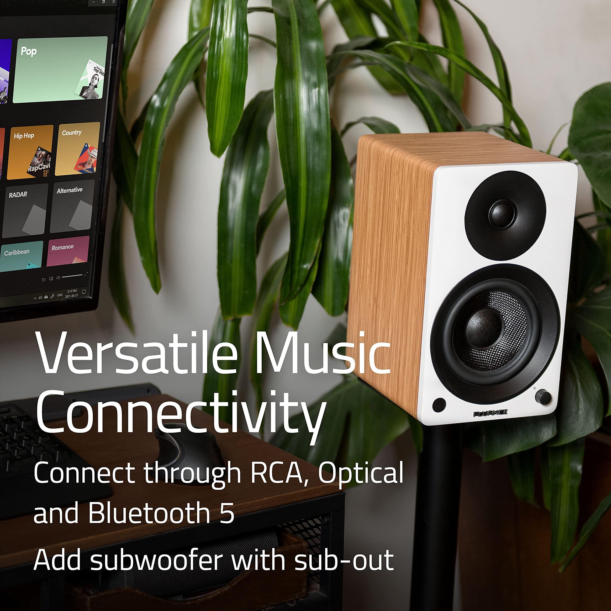 Fluance Fluance Ai41 Powered 2-Way 2.0 Stereo Bookshelf Speakers with Speaker Stands 5" Drivers 90W Amplifier for Turntable Bluetooth 5 Wireless Music Streaming with RCA Optical Subwoofer Out (Natural Walnut)