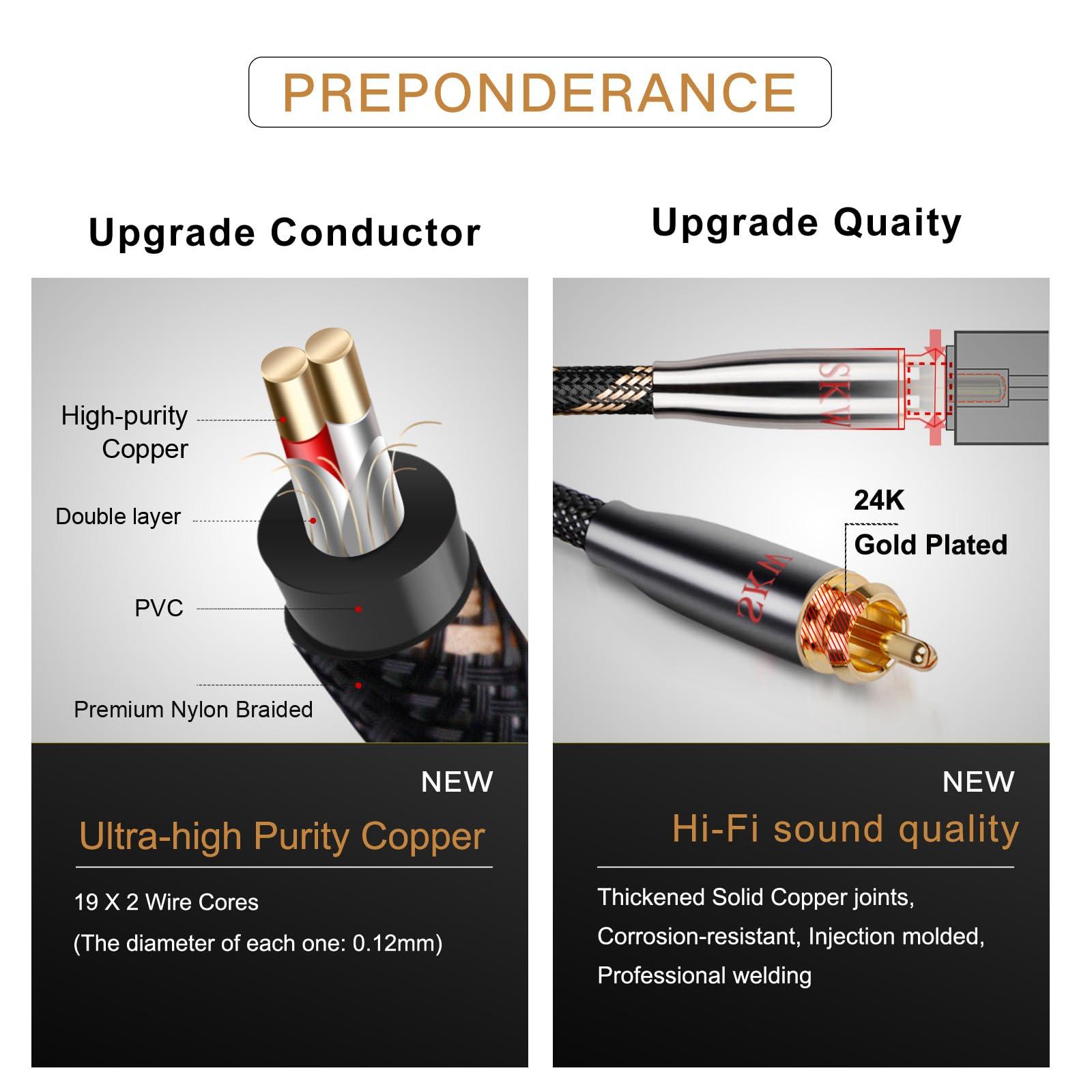 SKW SKW Digital Coaxial Cable RCA to RCA Multiple Shield with Ultra-high Purity Copper Subwoofer Cable for HiFi Systems 9.8ft/3M
