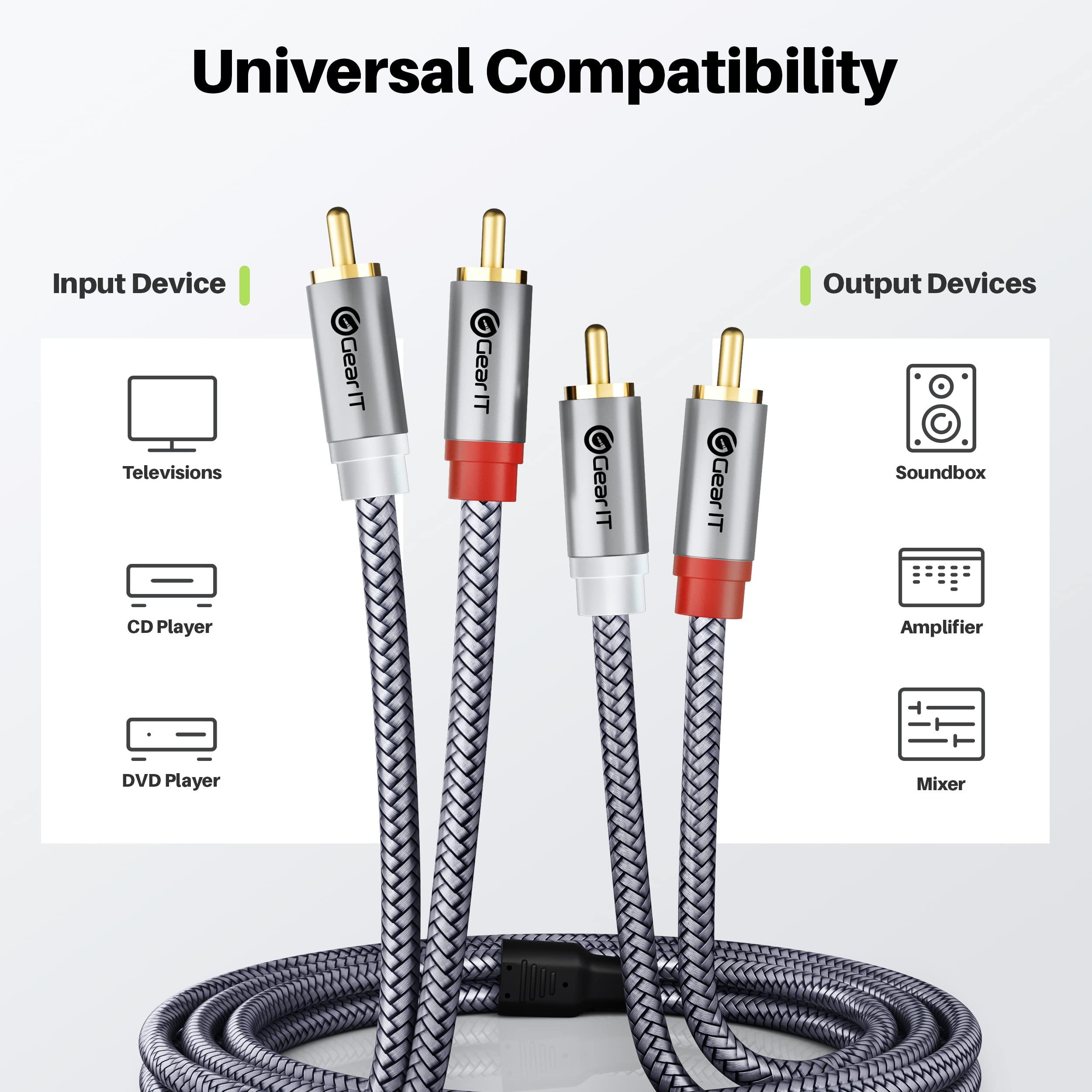 GEARit GEARit RCA Cable (10FT) 2RCA Male to 2RCA Male Stereo Audio Cables Shielded Braided RCA Stereo Cable for Home Theater, HDTV, Amplifiers, Hi-Fi Systems, Car Audio, Speakers, 10 Feet