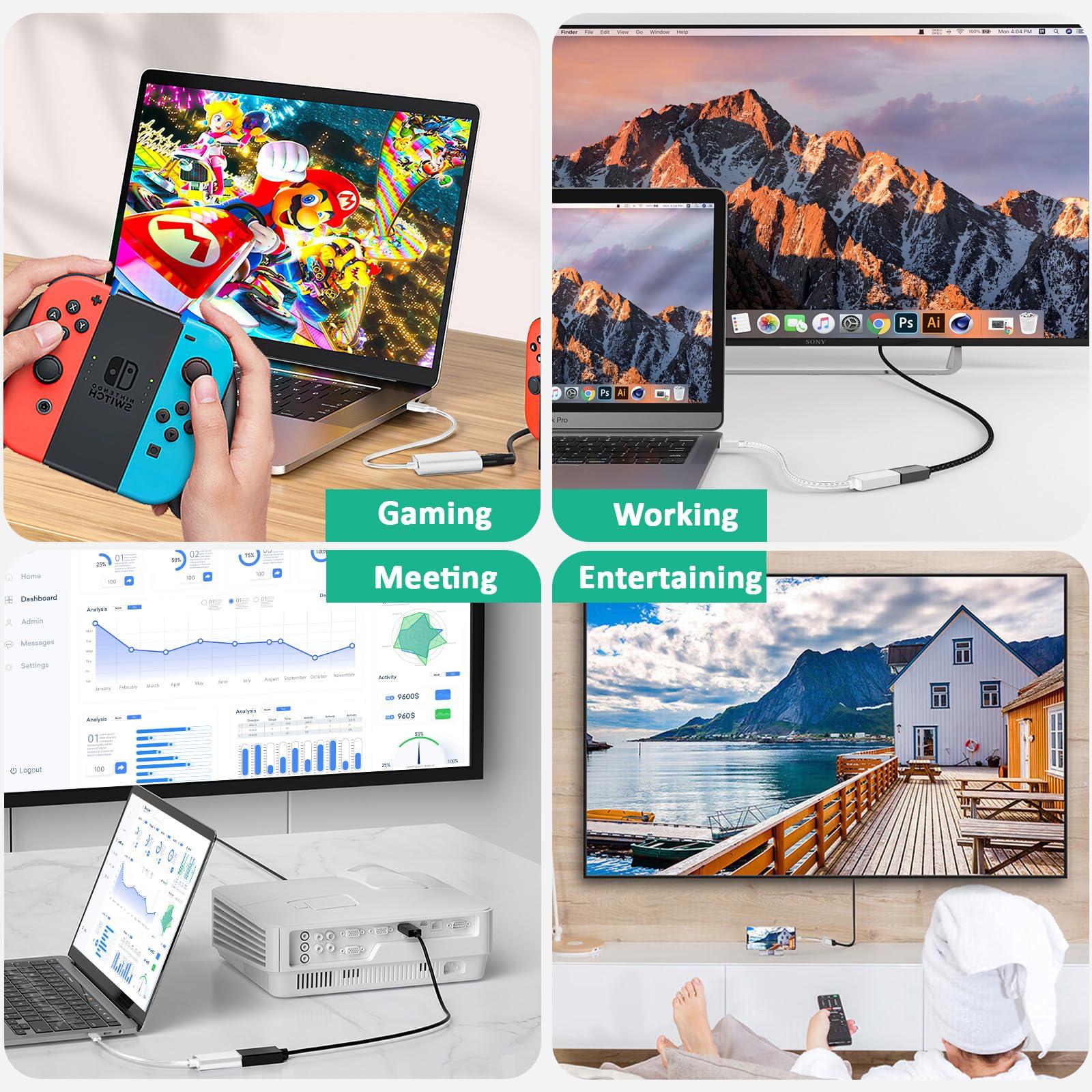 Herfair USB C to HDMI Adapter [MFi Certified] Type-C Digital AV Adapter for iPhone 15 to Monitor 4K HDMI Female to Type-C Male Converter for MacBook Pro/Air, iMac, Dell XPS, iPad Pro, Galaxy S23, More (White)