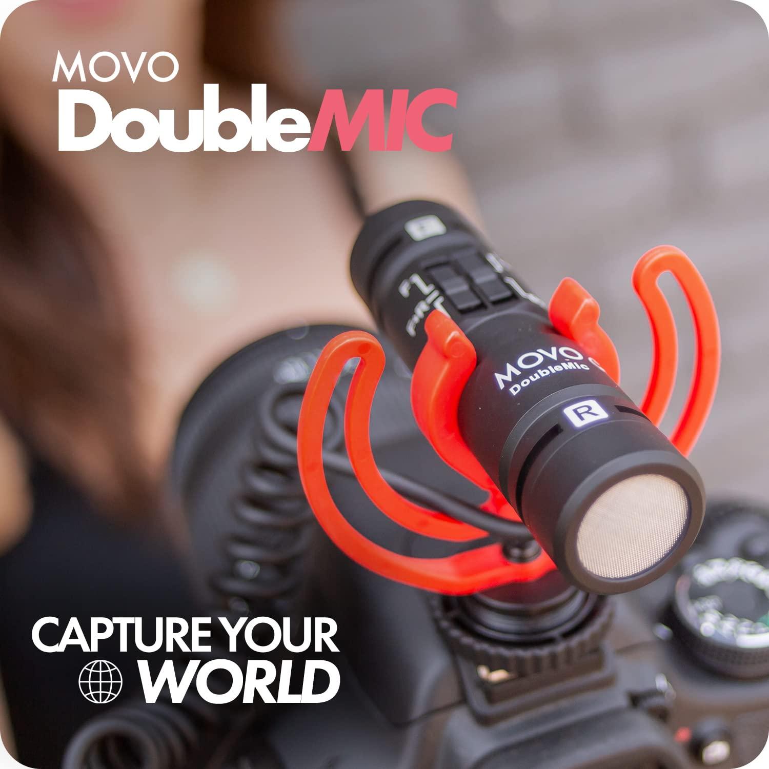 Movo Movo DoubleMic V2 Two-Sided Shotgun Mic for Camera Vlogging - Dual Capsule External Microphone for iPhone, Android, Smartphones and DSLR Camcorders - Improved Wind Protection - Latest Version
