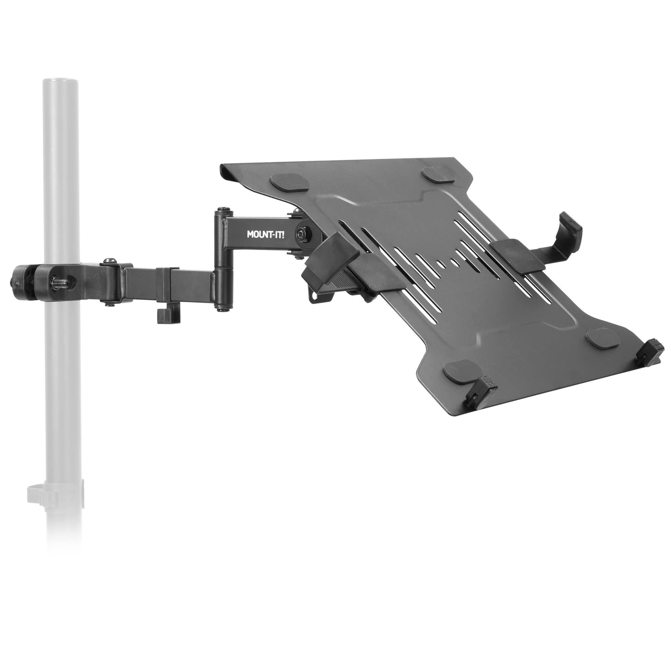 Mount-It! Mount-It! Laptop Pole Mount Tray | Full Motion Laptop Mount Fits Up to 15.6 Laptops | Universal Laptop Stand for Add On to Monitor Mounts