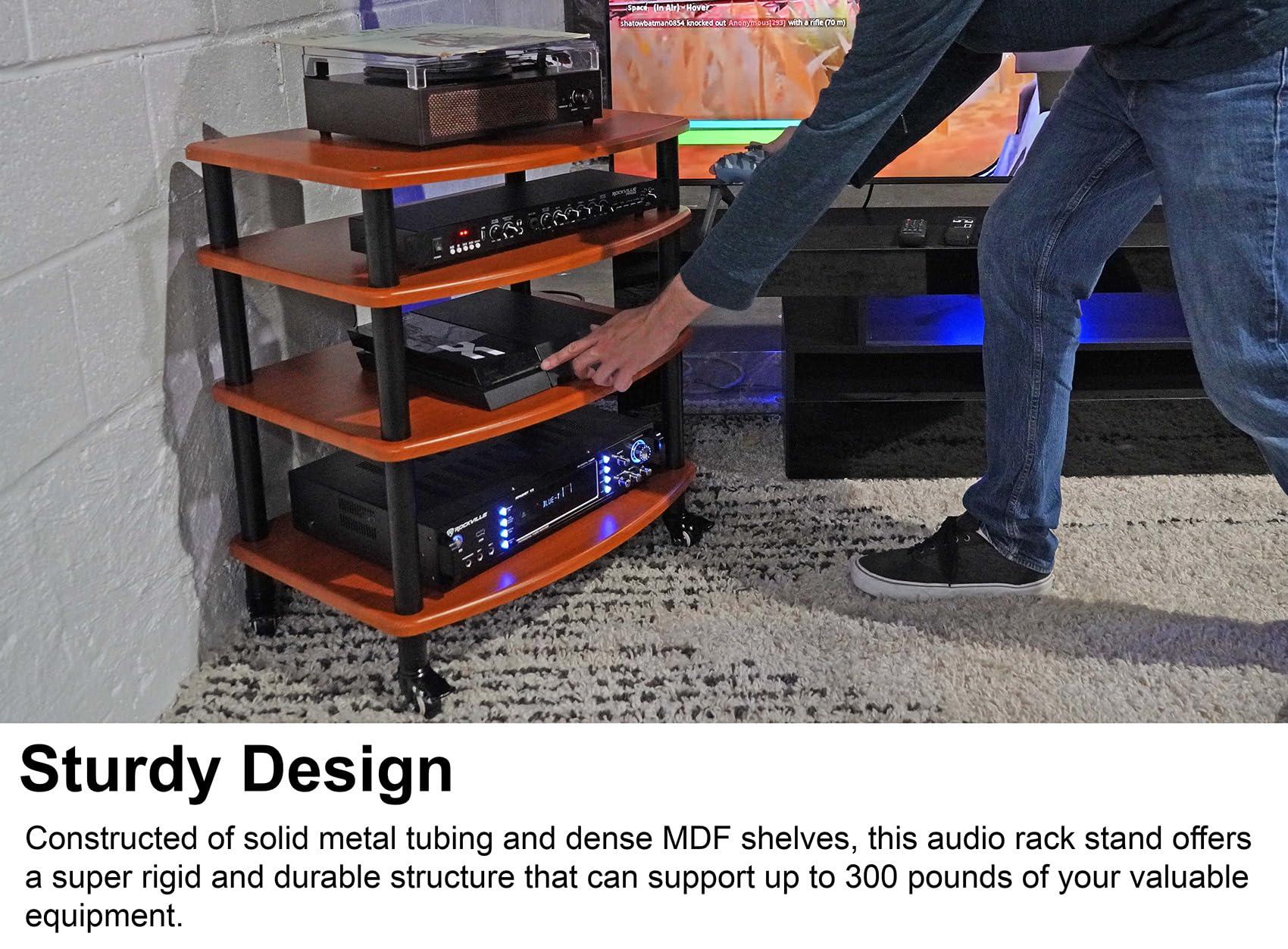 Rockville Rockville Bundle FLX Classic Wood Adjustable Height 4 Shelf Home Theater A/V Rack Stand Bundle Shelf for FLX Classic Wood Add-On Shelf + Tubes for FLX (2 Items)