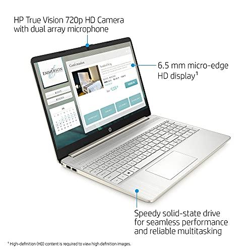 HP HP 2021 15.6" HD Laptop Computer, AMD Athlon Silver N3050U, 4GB RAM, 128GB SSD, HDMI, USB-C, Webcam, Windows 10 S with Office 365 for 1 Year, Mouse, Sleeve + YSC Accessory (Gold)