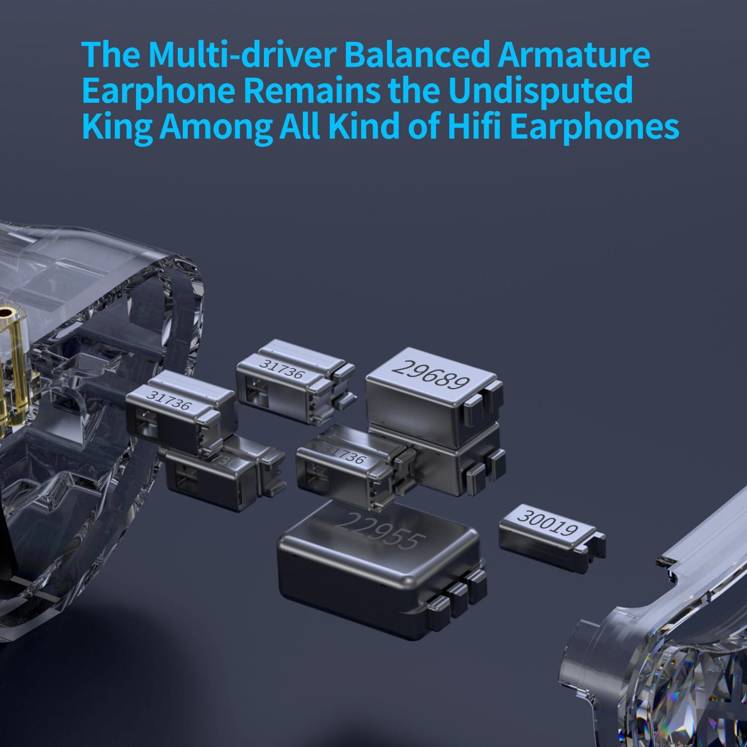 Bawjog KZ AS24 Pro in Ear Monitor Headphones, HiFi Bass Noise Isolation Earphones, 12 Balanced Armature Drivers IEM Wired Earbuds (Without mic, Standard Version)