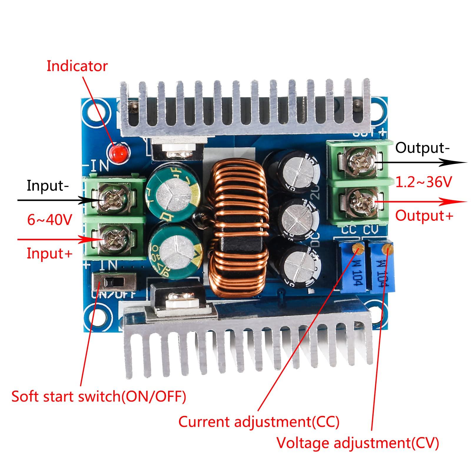 Diitao Diitao 3PCS Step Down Converter Module 20A 300W DC-DC Constant Current Adjustable Voltage Regulator Modules CC CV Buck Converter Power Supply Module with Short Circuit Protection (DC 6-40V to 1.2-36V)