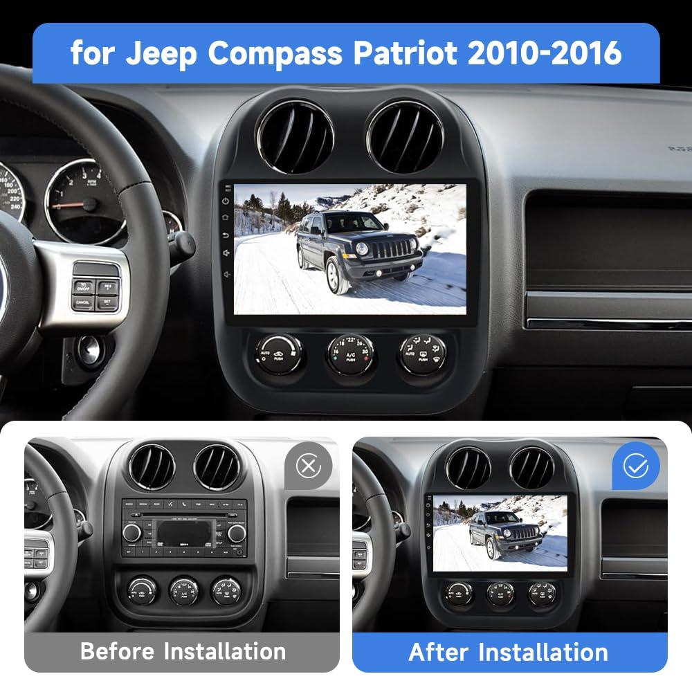 ZBARK Android 13 Touch Screen Car Radio Stereo for Jeep Compass Patriot from 2010 to 2016 Wireless CarPlay Android Auto Bluetooth with GPS Navigation
