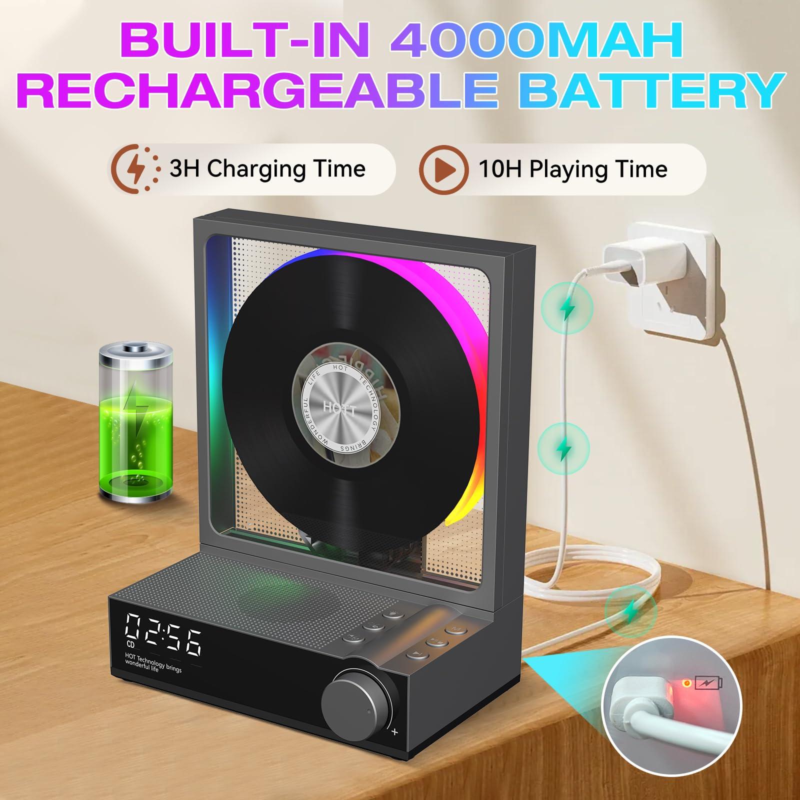 bodymaster HOTT CD Player Portable with RGB Lights Bluetooth 5.3 Desktop CD Player,Portable CD Player with HiFi Speakers, Supports TF Card, Transcription, LED Screen, Timer (Grey)