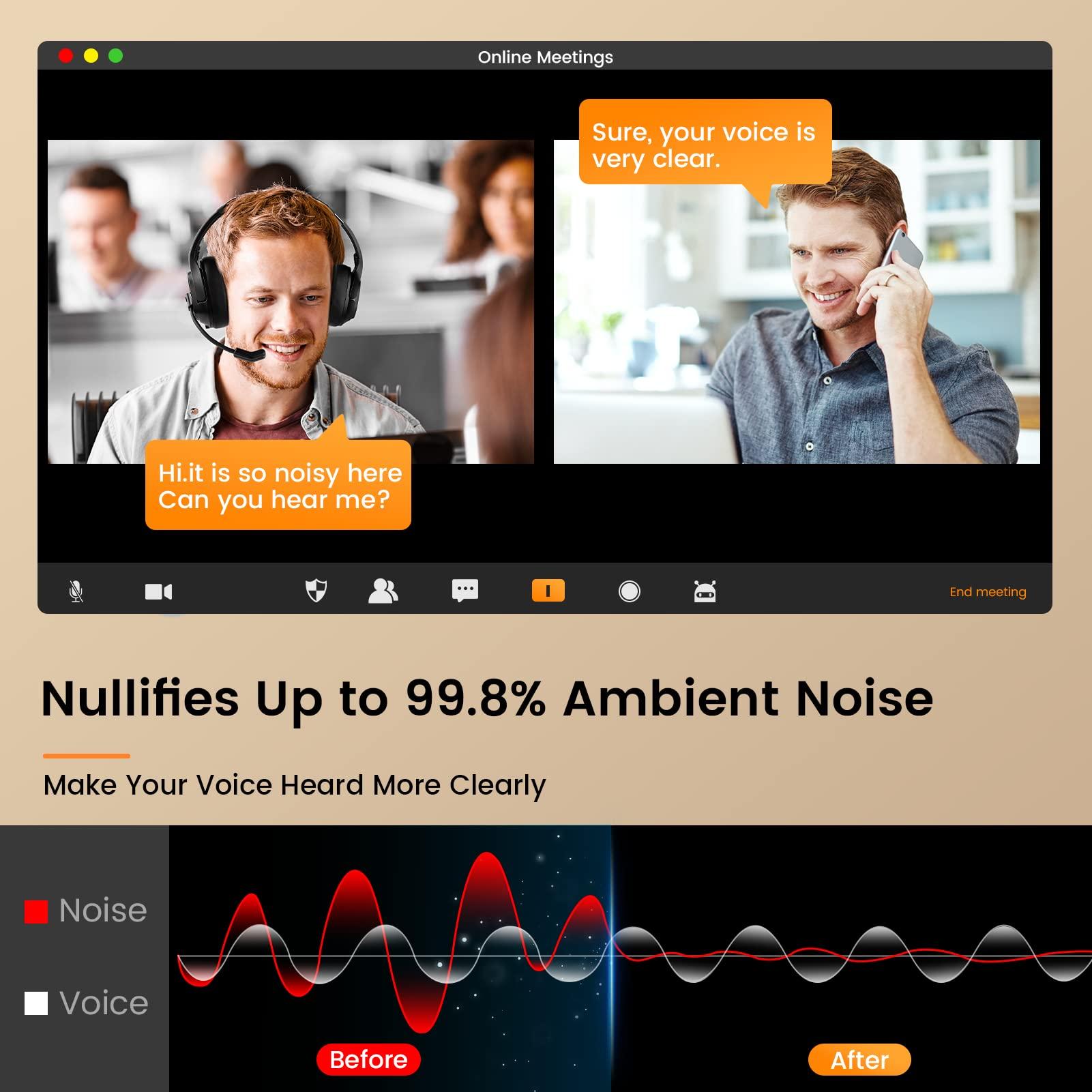 EKSA EKSA Wireless Headset with Mic for Work, Bluetooth 5.0 Headset with AI-Powered Noise Cancelling Microphone - Bluetooth Wireless Headphones with Mic for Work/PC/Laptop/Computer/Office/Zoom