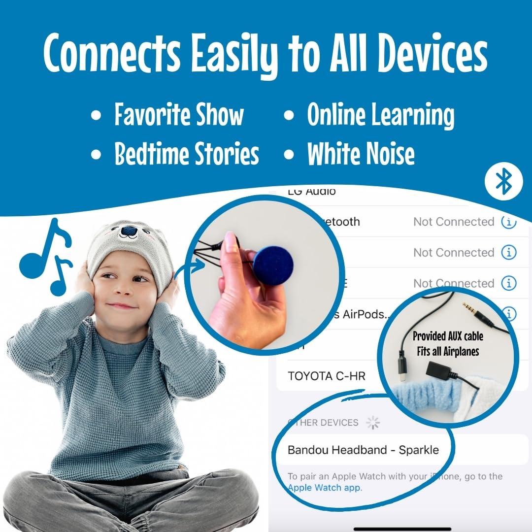 Bandou Bandou - Original Toddler & Kids Headphones - Bluetooth Wireless & Wired Headband - Comfortable Fit - Safe Volume Limited - Adjustable for Travel, Learning, and Sleep (Finny The Shark)
