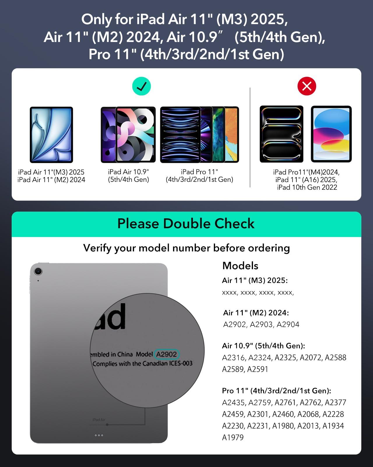 ESR ESR iPad Air 11 Inch Case with Keyboard (M3/M2, 2025/2024) & iPad Pro 11/Air 5th/4th Gen Keyboard, Easy-Set Magnetic Stand, Portrait/Raised Modes, with Removable Protective Case, Black