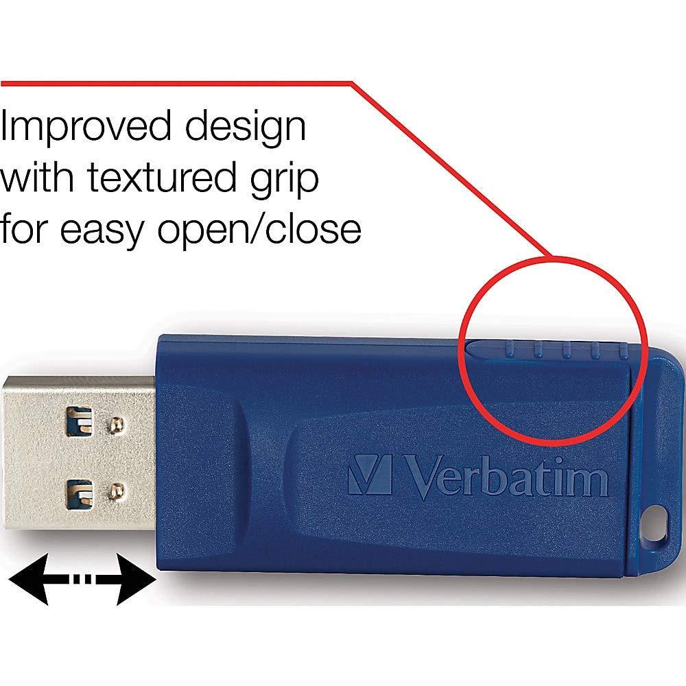 Verbatim Verbatim 8GB Retractable USB 2.0 Flash Thumb Drive with Microban Antimicrobial Product Protection Five Pack Blue