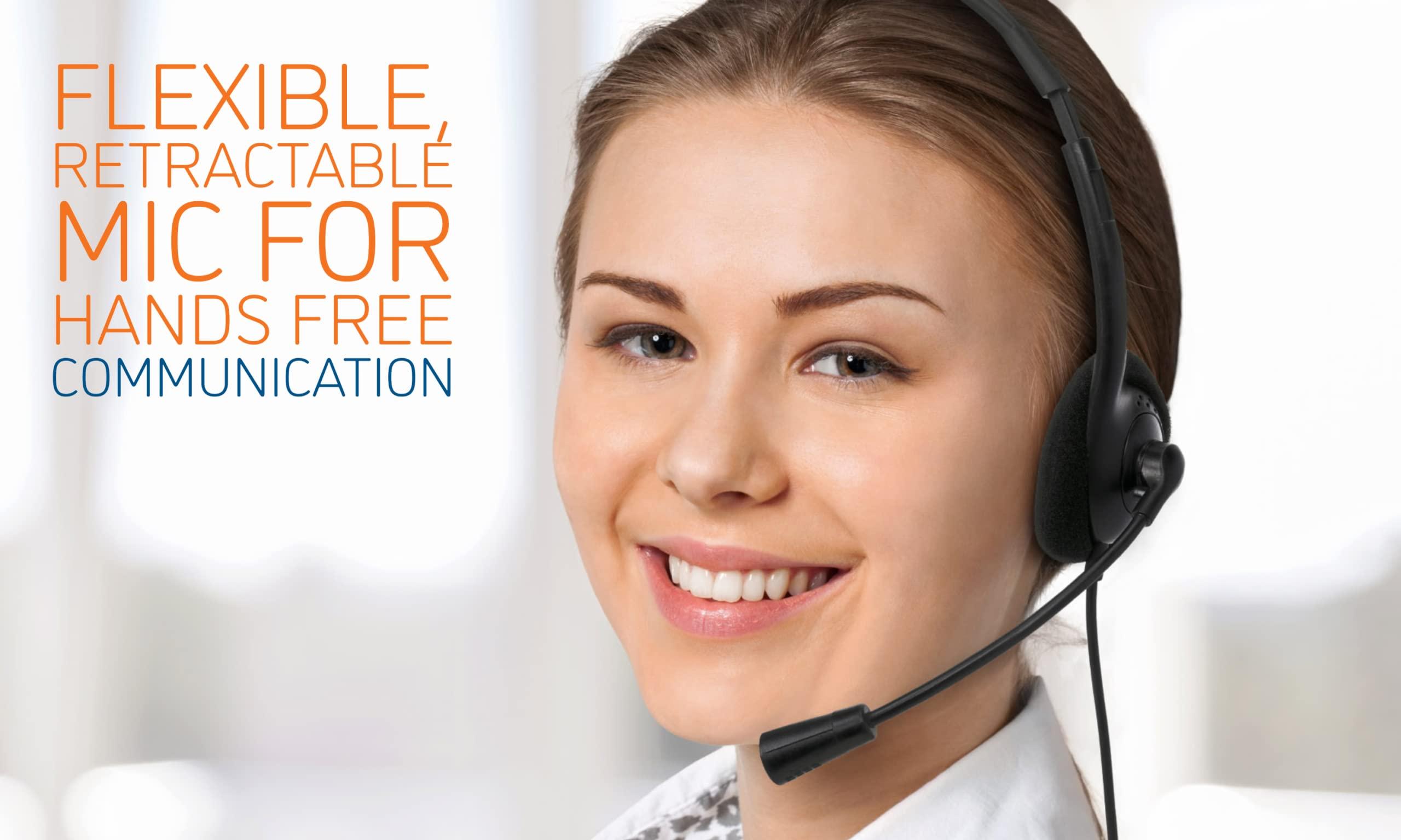 MANHATTAN MANHATTAN USB Headset with Mic Long 5 ft Cable Cord, Dual-Sided Padded On-Ear, Adjustable Headband Non Reversible (Left Side Mic Use Only) - for Desktop, Laptop, Computer 3 Yr Mfg Warranty-179898