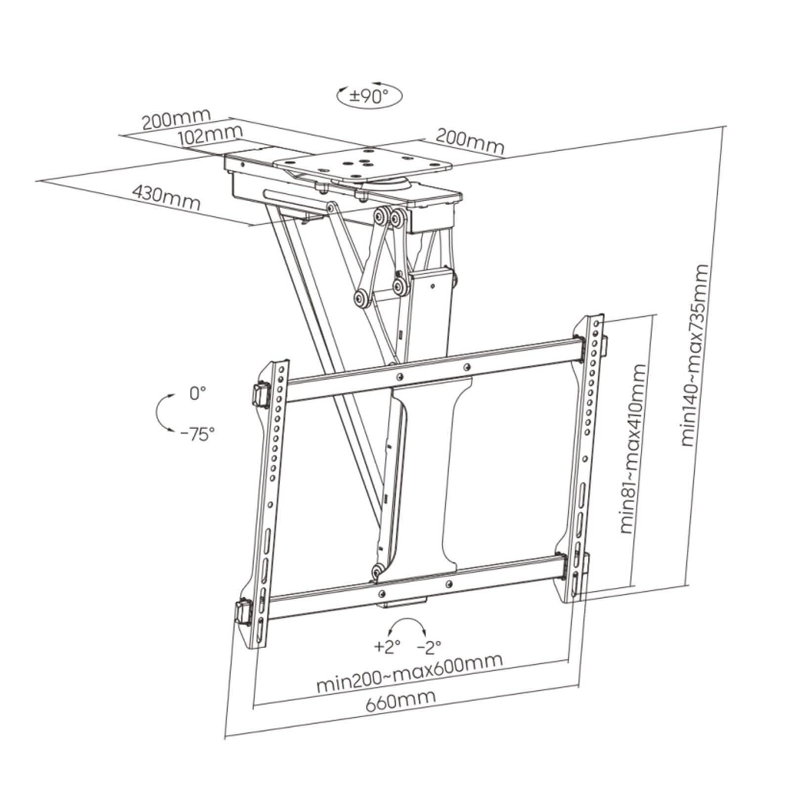 THEGA TV Ceiling Mount Adjustable Bracket - Motorized TV Lift, Motorized TV Ceiling Mount, TV Wall Mounts and Tilt Mounts, 90 Left/Right Rotation Electric TV Lift, for 32-75 Inch TVs