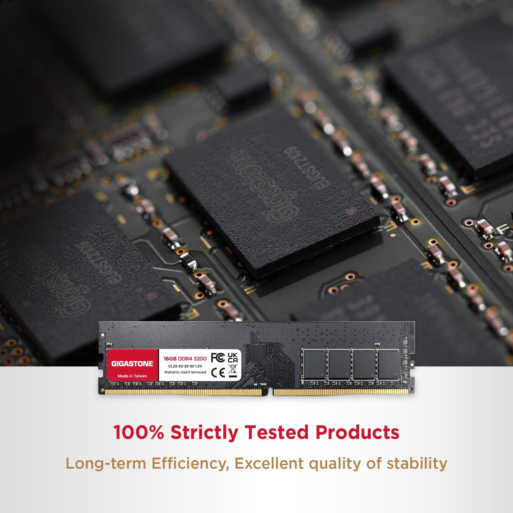 Gigastone DDR4 RAM GIGASTONE 64GB Kit (4x16GB) DDR4 3200MHz (2933MHz or 2666MHz) PC4-25600 (PC4-23400, 21300) CL22 1.2V UDIMM 288 Pin Unbuffered Non ECC High Performance PC Desktop Memory Upgrade