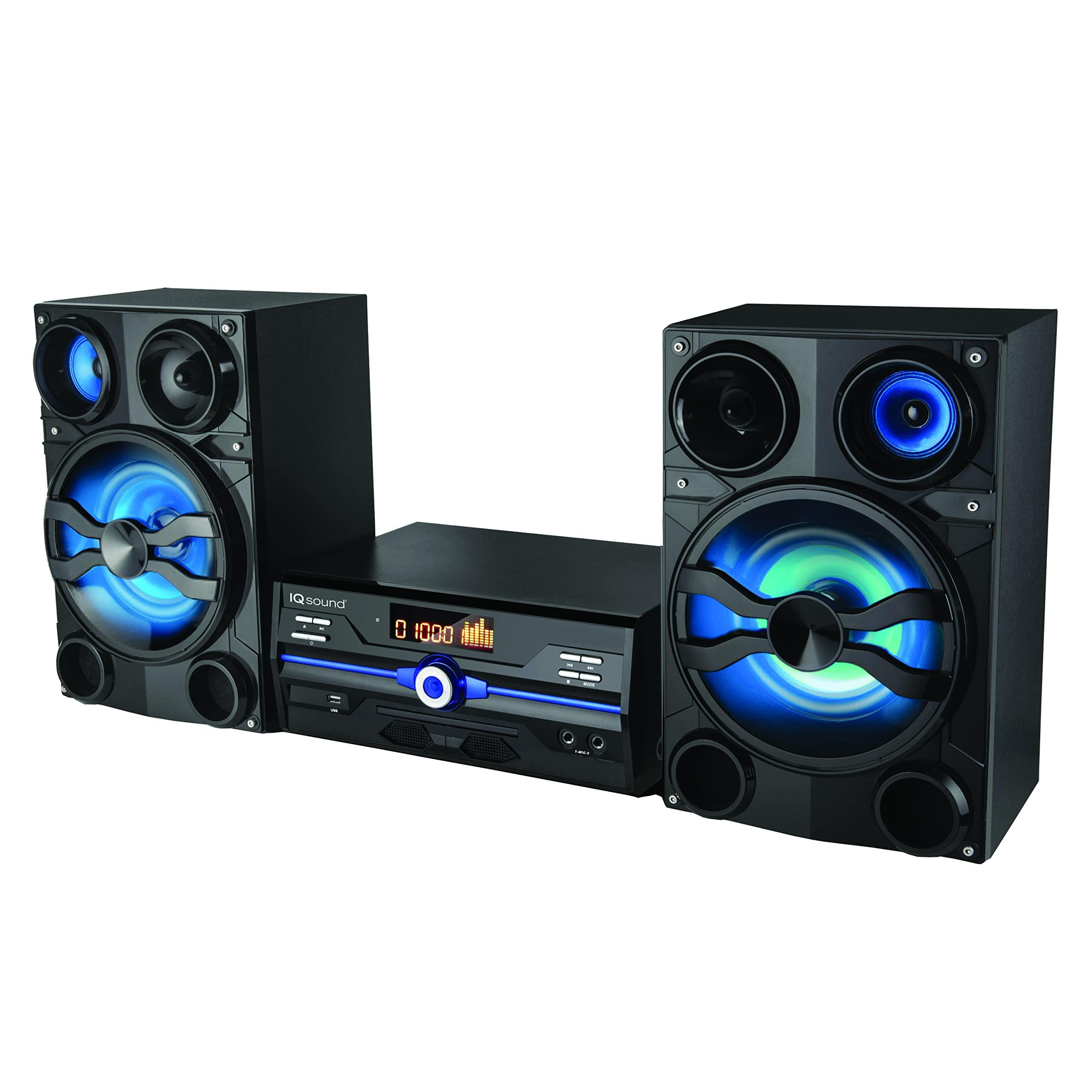 Supersonic IQ Sound IQ-9000BT Premium 160W Hi-Fi Audio System with Bluetooth, DVD/CD/MP3/WMA Compatible, USB, FM Radio, LED Display, Speaker Lights, Remote Control, 2 Microphone Inputs, AV Output, AUX Input