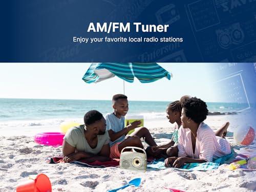 Emerson Emerson EAS-3002 Portable Bluetooth Retro Radio with AM/FM Tuner, USB/AUX Inputs, Built-in Rechargeable Battery, and Carrying Handle, Espresso