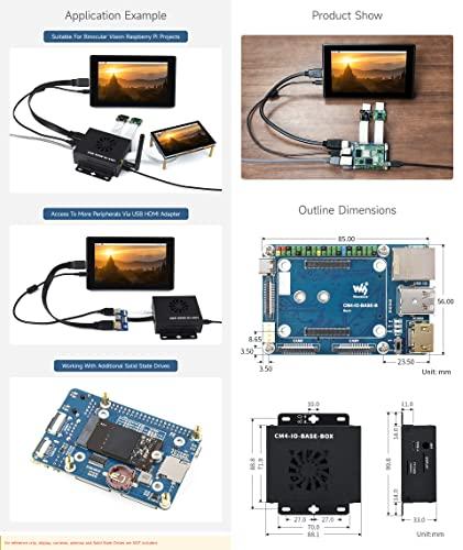 waveshare Waveshare CM4-IO-BASE-B for Raspberry Pi Compute Module 4 Bundle with USB HDMI Adapter (6 Items)