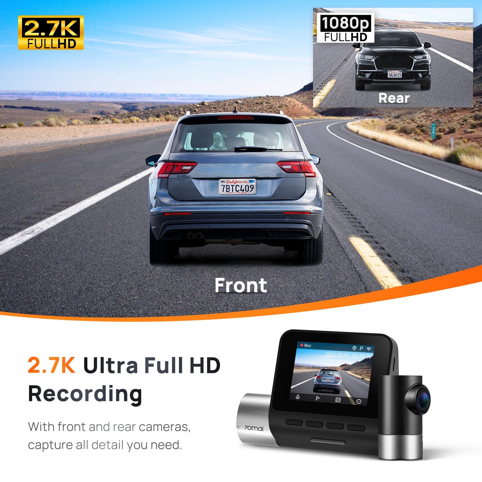 70mai 70mai Dash Cam Front and Rear A500S+128GB Dual Dash Camera Built-in WiFi GPS, Smart Dash Camera for Cars, ADAS, Sony IMX335, 2'' IPS LCD Screen, WDR, Night Vision, Parking Monitor, Loop Recording