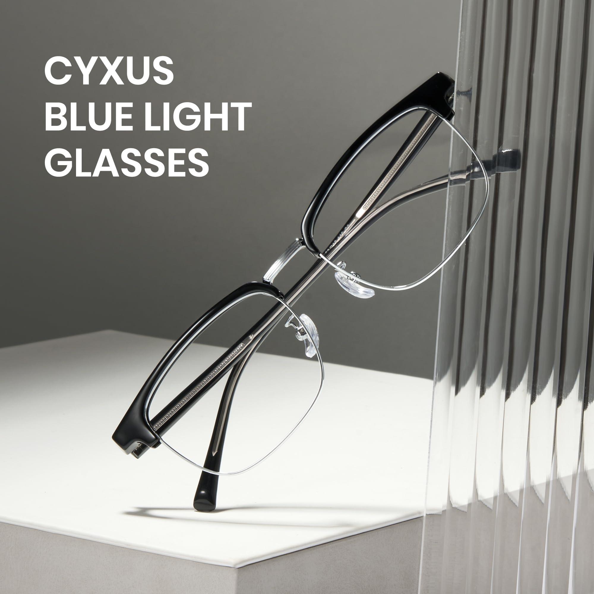 Cyxus Cyxus Men Blue Light Blocking Glasses Half Rimless Computer Gaming Glasses Square Fashion Glasses for Men 8216 Black Silver