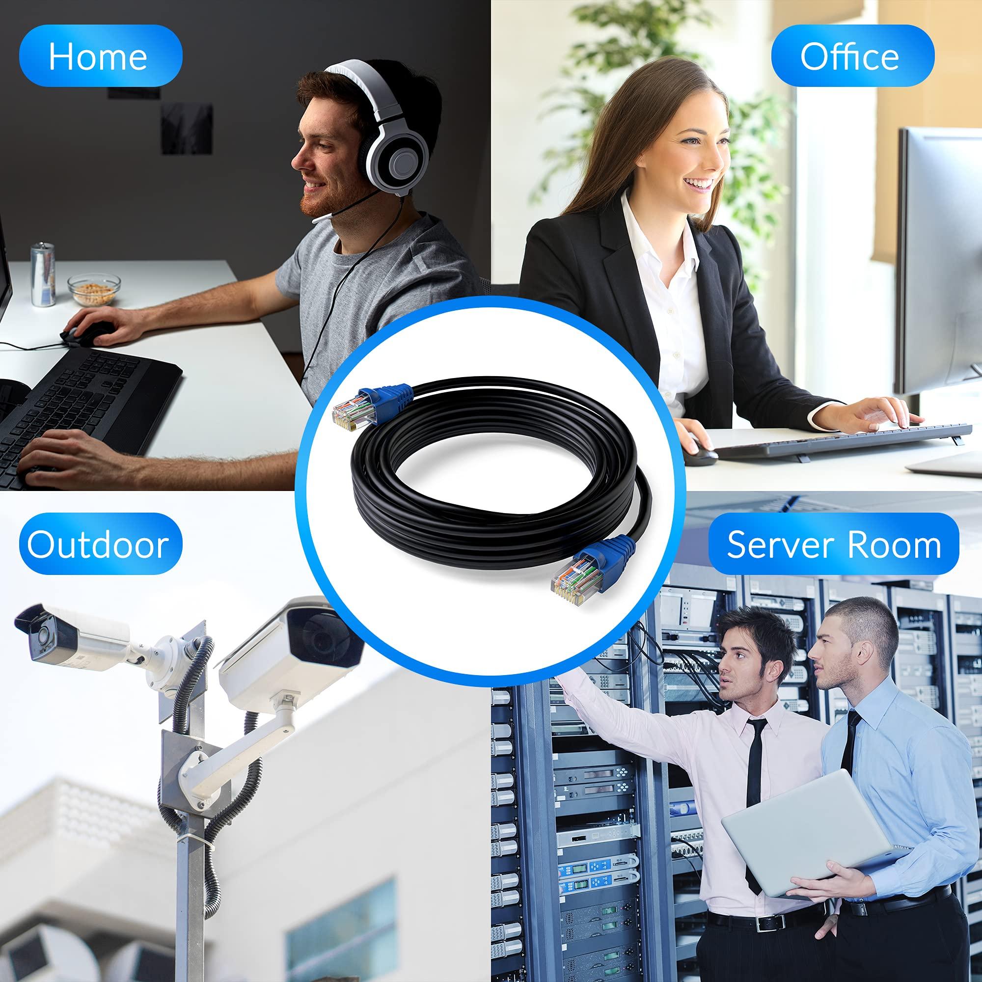 Conable Cat6 Outdoor Ethernet Cable 200ft, Heavy Duty Double Jackets Internet Cord, Waterproof, Direct Burial, (from 25FT to 300 FT) Support PoE Cat6 Cat5e Cat5 Network, Cat 6 RJ45 Patch Cable with 25 Ties