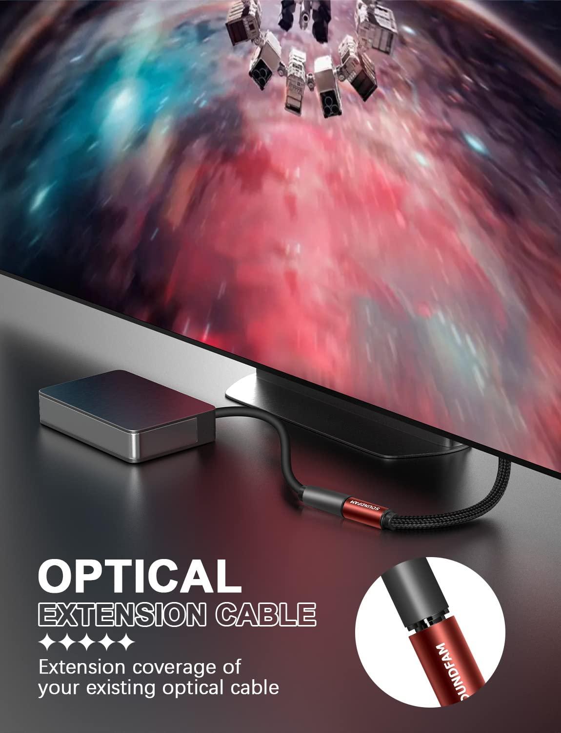 SOUNDFAM SOUNDFAM Optical Audio Cable Extension 6ft, TOSLINK Optical Extension Cable Male to Female Toslink Extension Adapter Cable for Soundbar TV - Wine Red