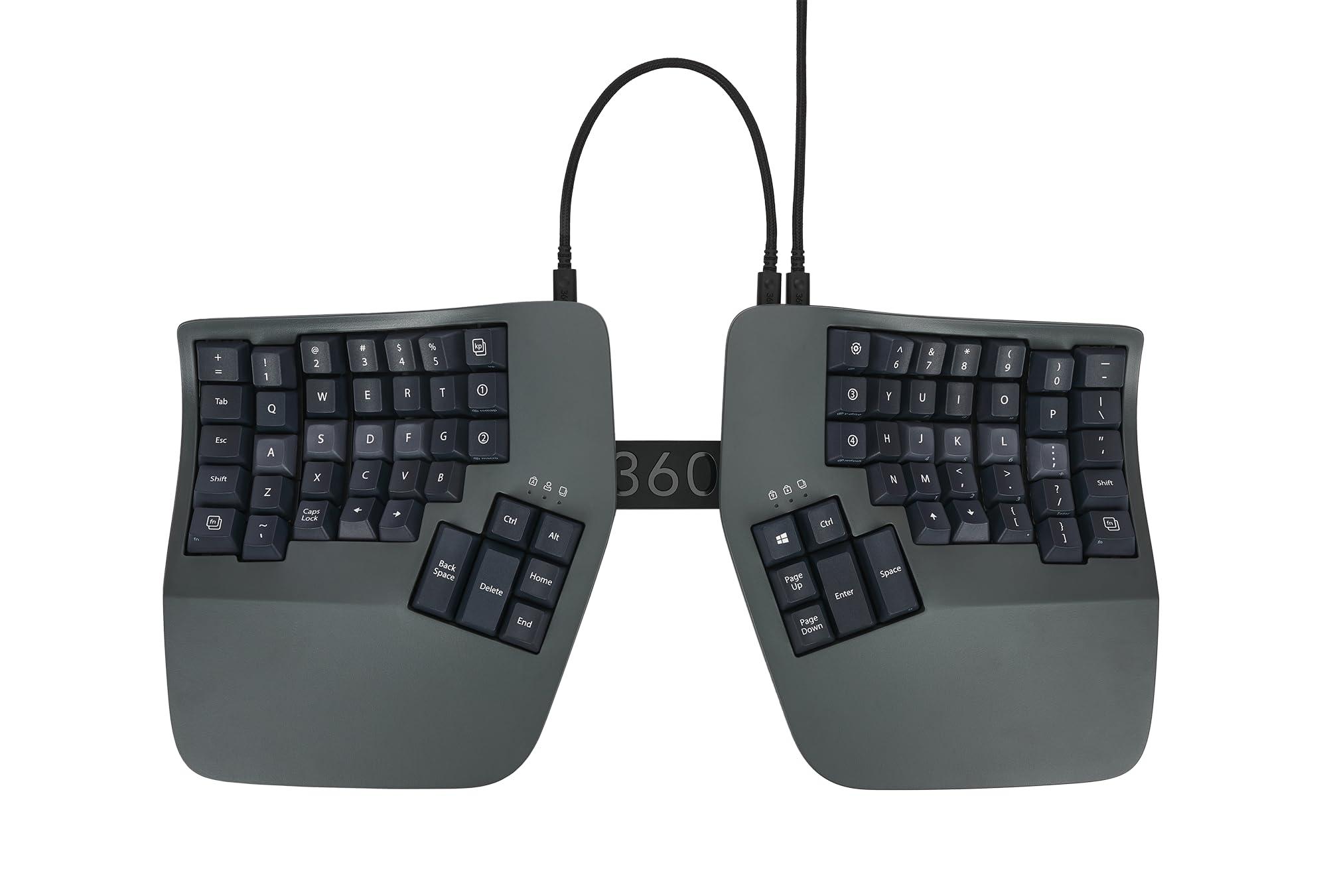KINESIS KINESIS Advantage360 Split Ergonomic Keyboard - USB-C | Quiet Mechanical Switches | Fully Programmable | Contoured Shape | Adjustable Tenting | PBT Keycaps