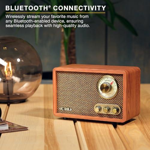 Victrola Victrola Retro Wood Bluetooth Radio with Built-in Speakers, Elegant & Vintage Design, Rotary AM/FM Tuning Dial, Wireless Streaming, Espresso