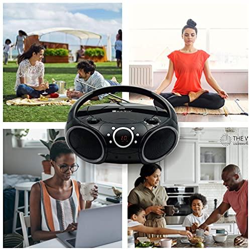 SINGING WOOD SINGING WOOD 030C Portable CD Player Boombox AM FM Analog Tuning Radio, Aux Line in, Headphone Jack, Foldable Carrying Handle (Black with a Touch of Grey Rims)