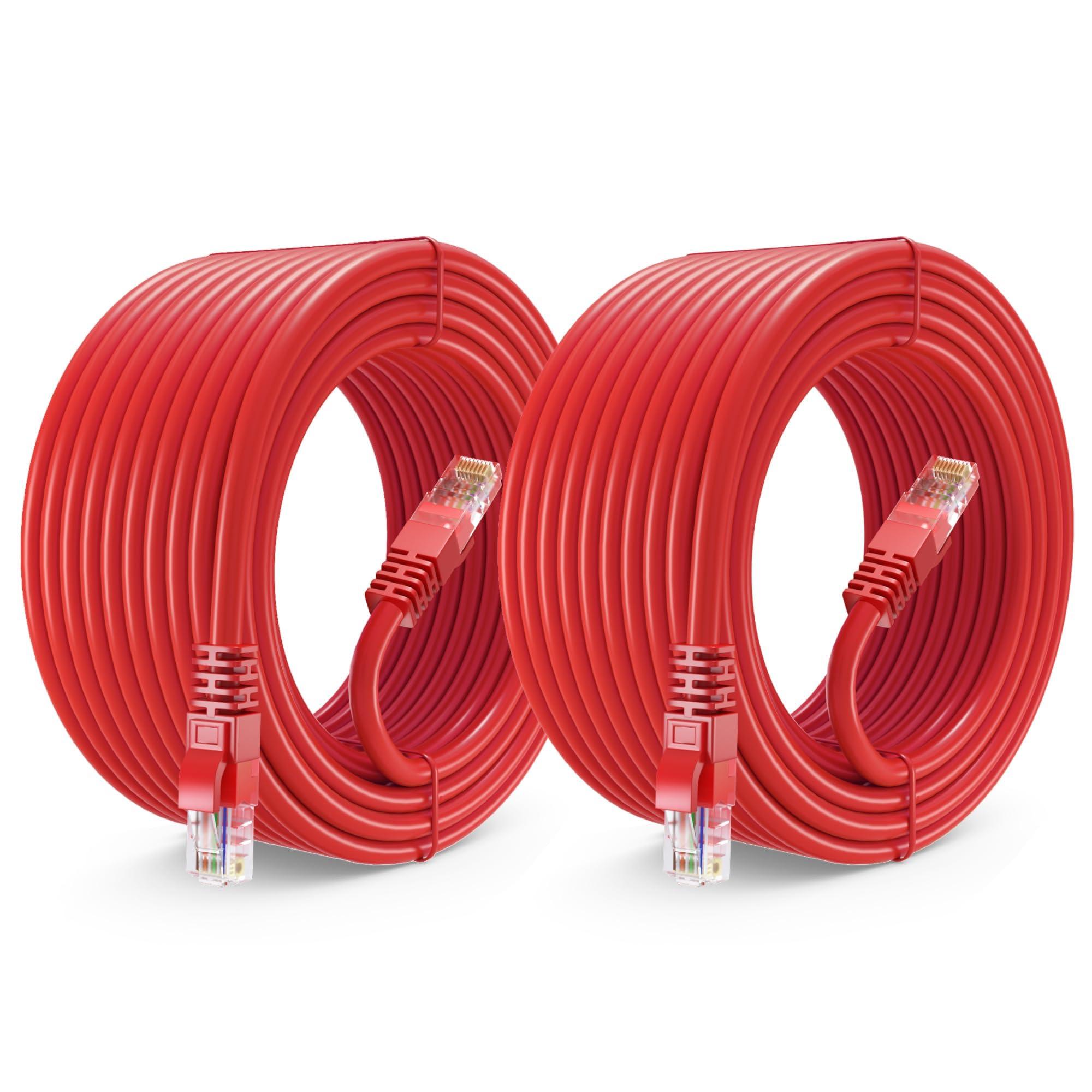 Maximm Maximm Cat 6 Ethernet Cable 40 ft (2-Pack) - High-Speed LAN Cable, Internet Cable, Patch Cable, and Network Cable - UTP, 10Gbps, 550MHz Cat6 Cable - Red