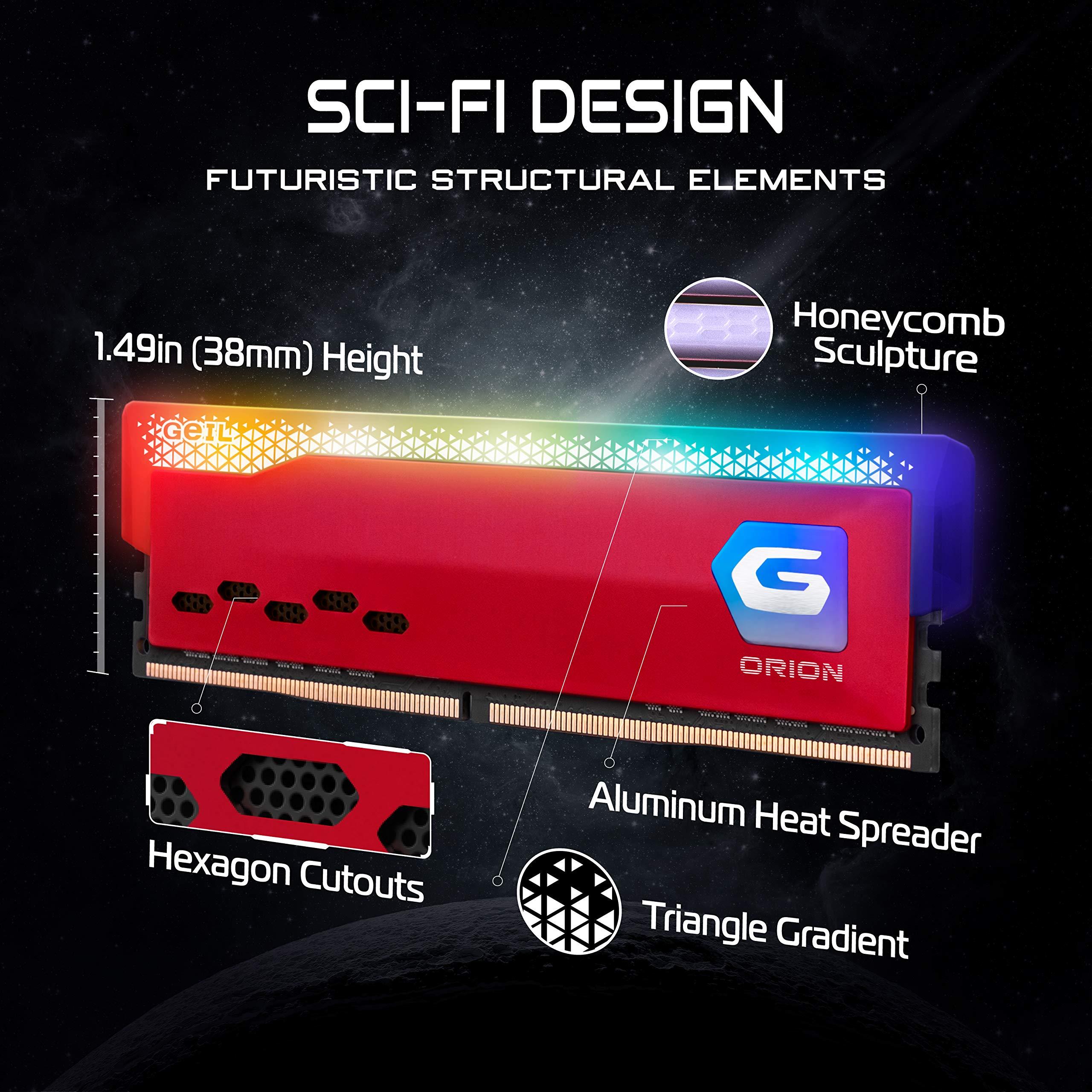 GeIL GeIL Orion RGB DDR4 RAM, 16GB GB (8GBx2) 3600MHz 1.35V XMP2.0, Intel/AMD Compatible, Long DIMM High Speed Desktop Memory, Hardcore Immersive Gaming/Multimedia Content Creation/Quality Live Streaming